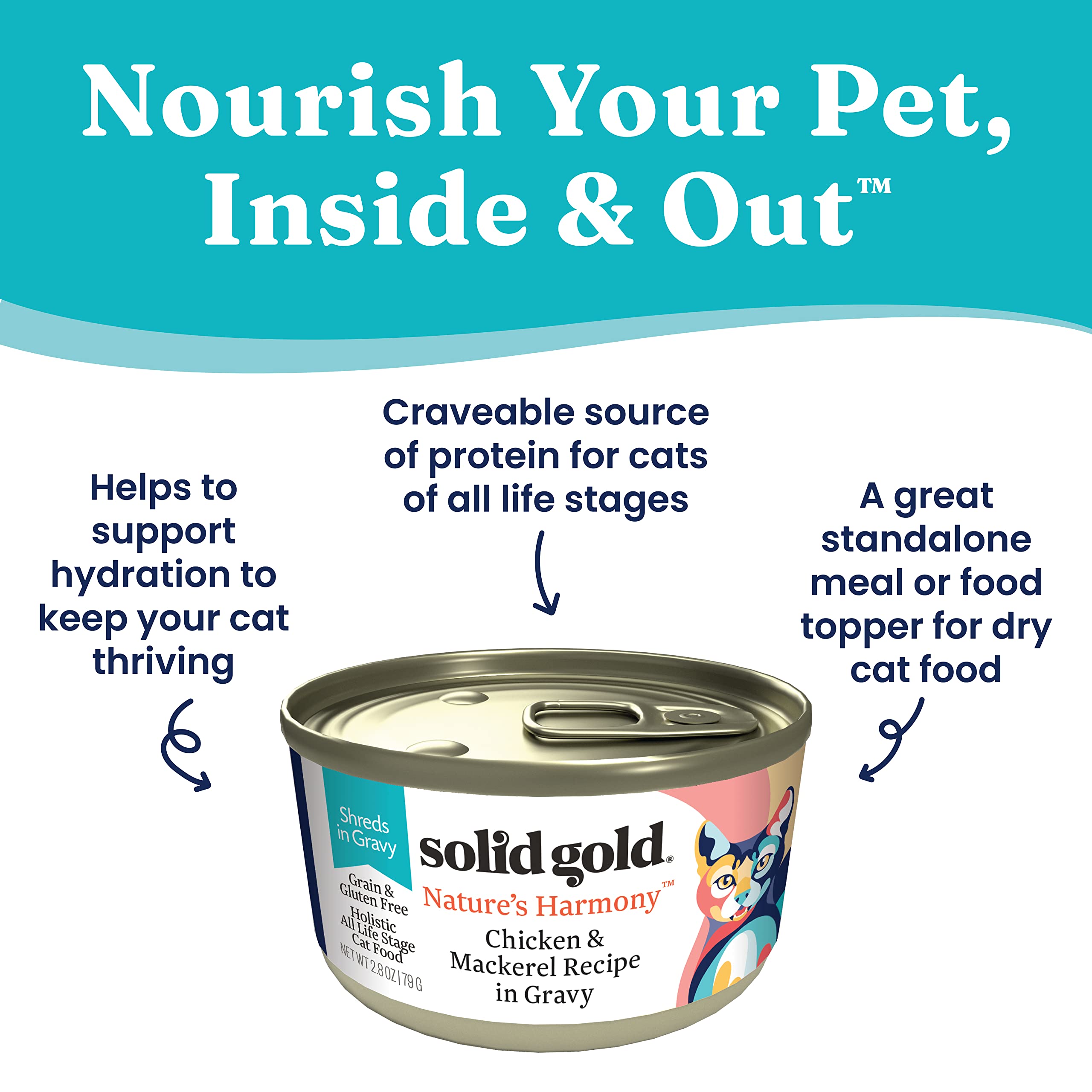 Solid Gold Natures Harmony Wet Cat Food - Chicken & Mackerel Shreds - Canned Cat Food, 24 Pack