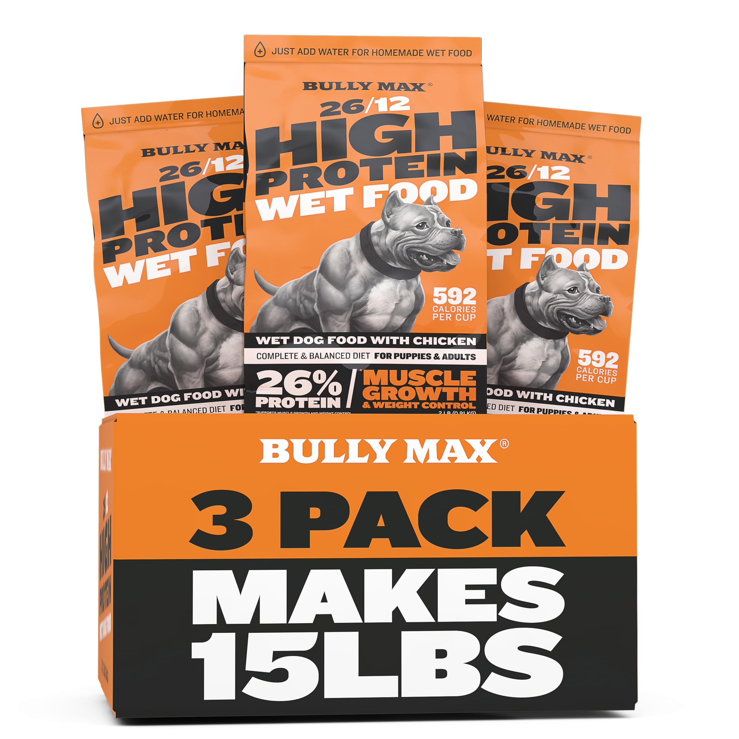 Bully Max Wet Dog Food - Instant Fresh Dehydrated High Protein Soft Puppy & Adult Dog Food with Chicken - Healthy Muscle Growth 