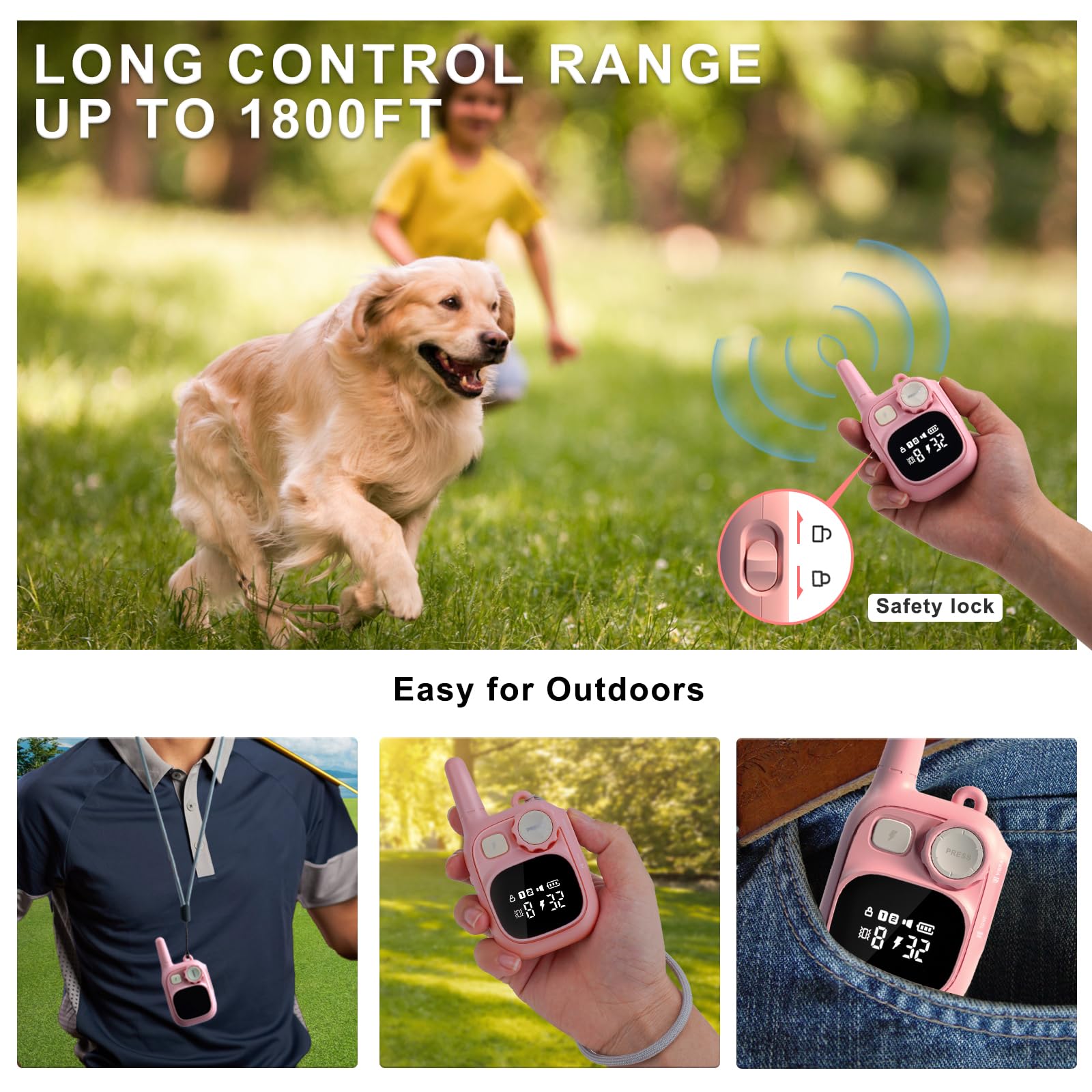 Pikabiu Dog Training Collars Rechargeable Cat Shock Collars For 1800 Ft Control Remote, For 5-120 Lbs Small Medium Large Breed D