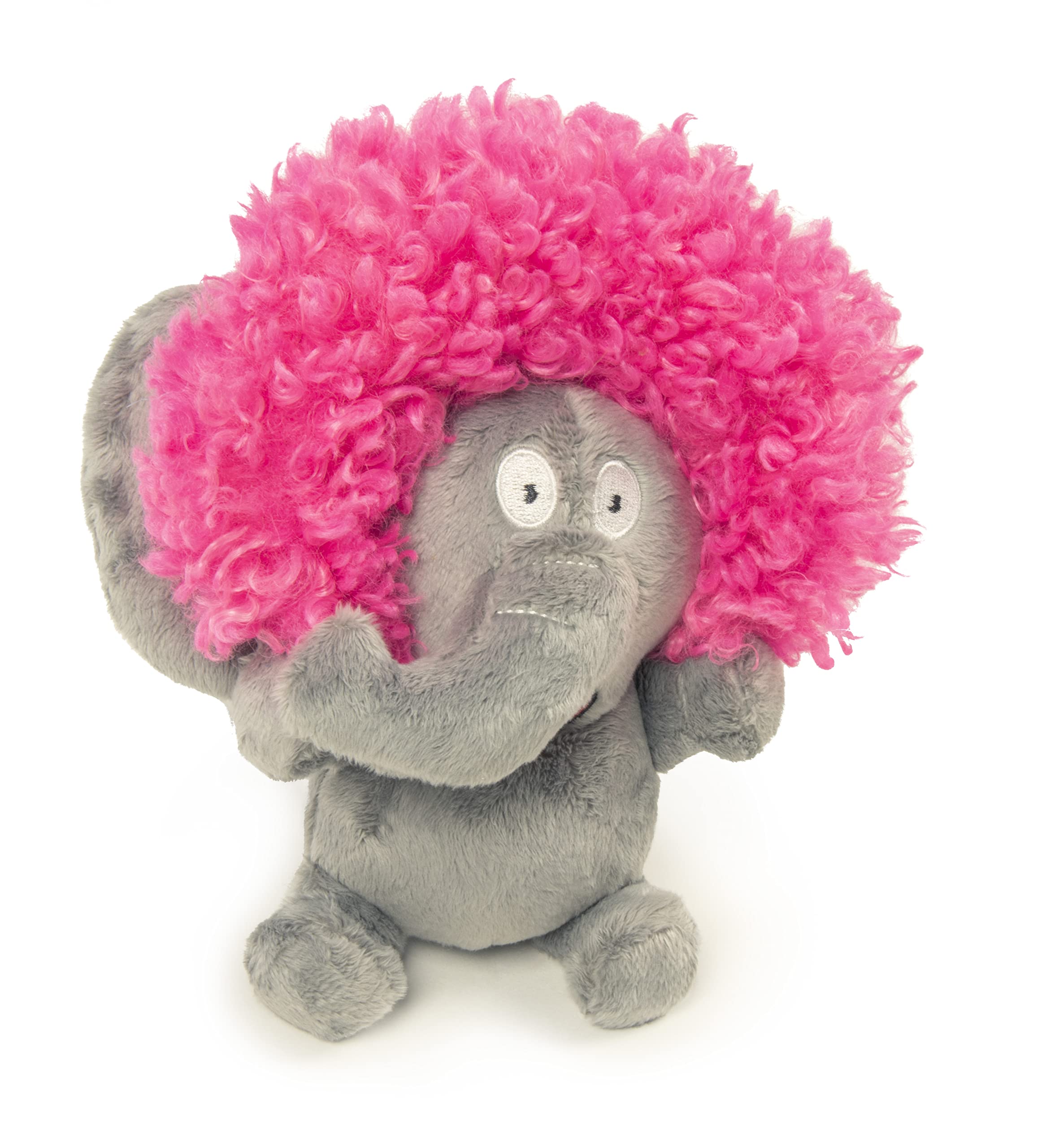 Godog Crazy Hairs Elephant Silent Squeak Plush Dog Toy, Chew Guard Technology - Gray, Small
