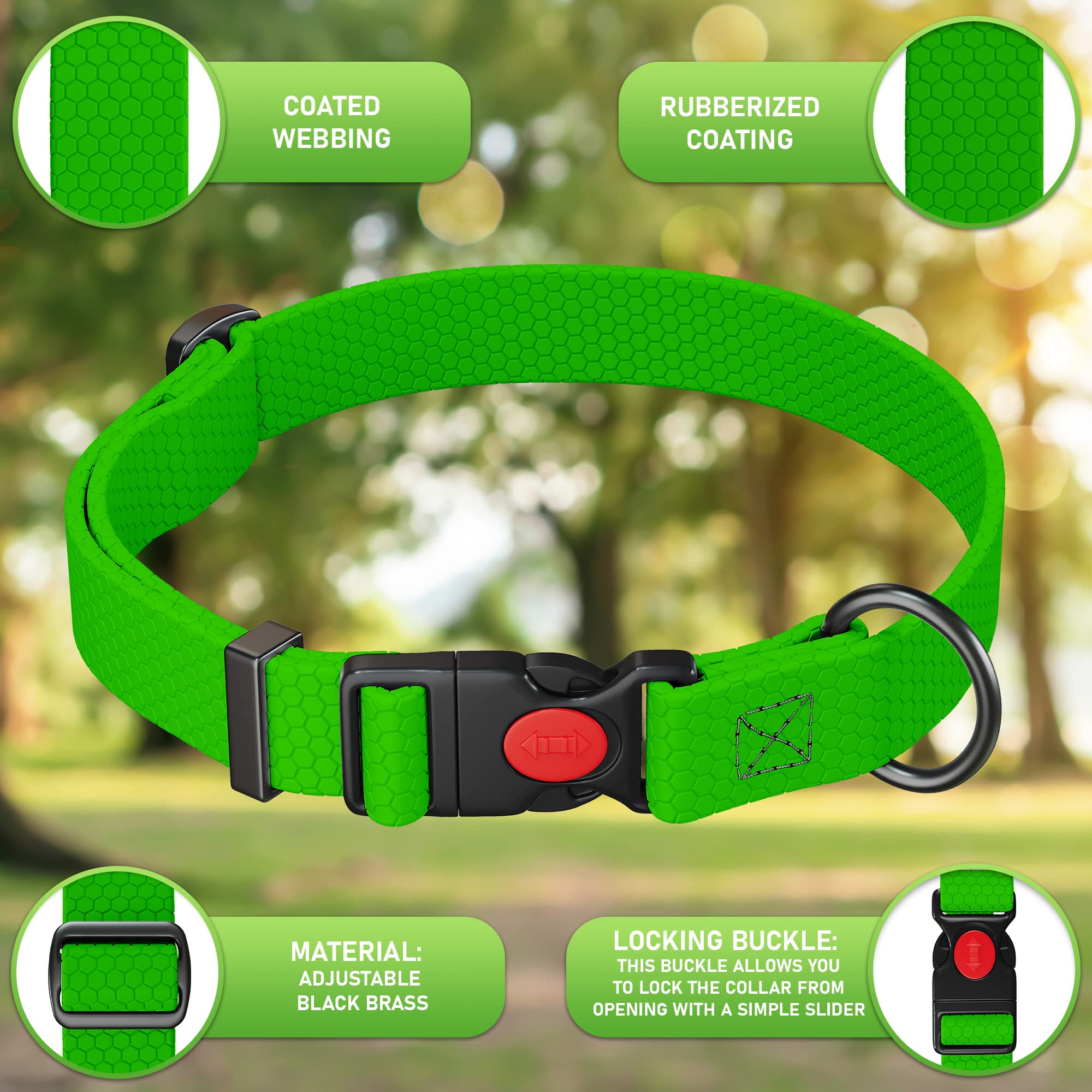 Nexapaw Adjustable Dog Collar With Safety Lock Buckle - Made In Usa - Honeycomb Waterproof Heavy Duty Dog Collars For Medium Lar