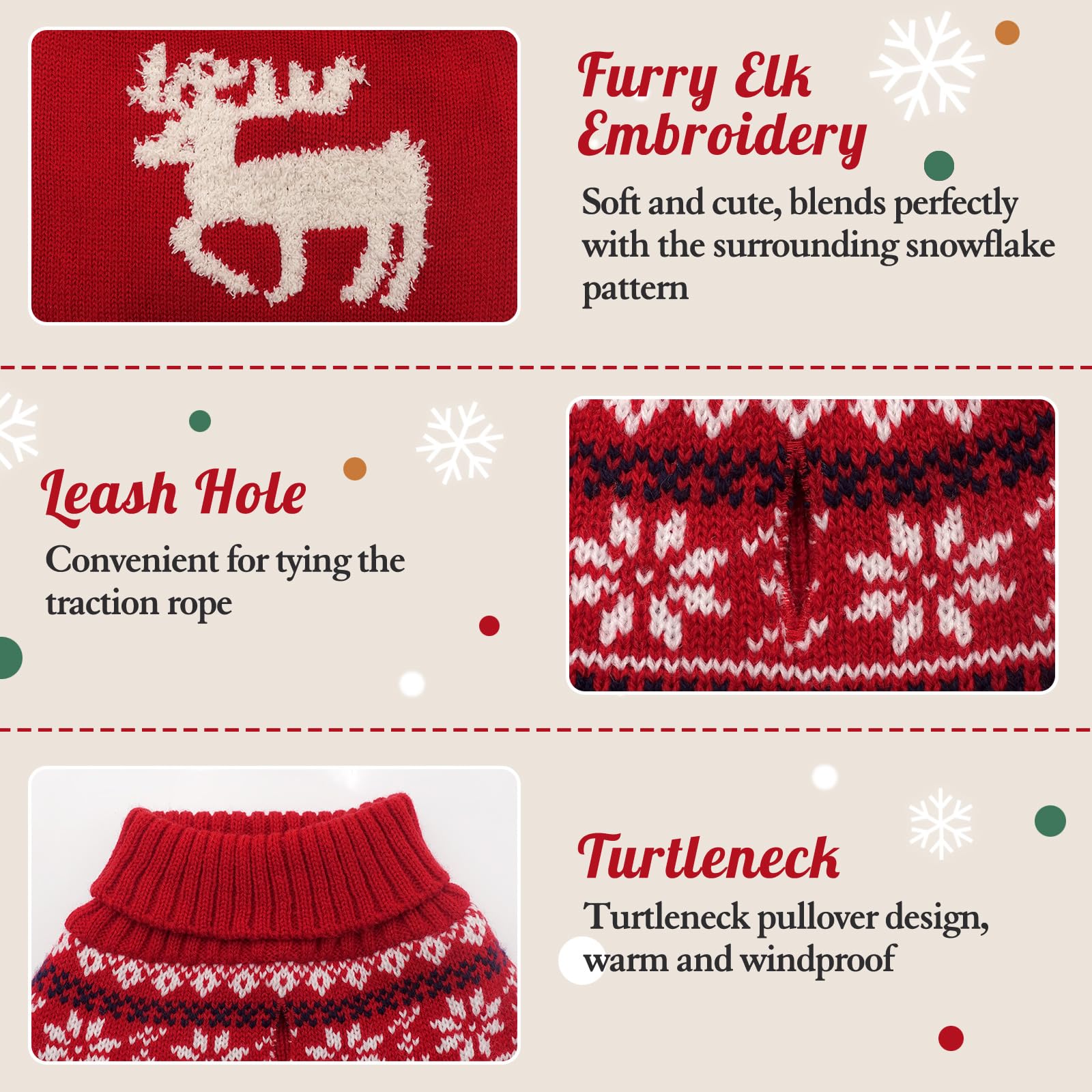 Kyeese Dog Sweater Christmas For Small Dogs Turtleneck Reindeer Dog Knitwear With Leash Hole Puppy Sweater Cat Sweater For Holid