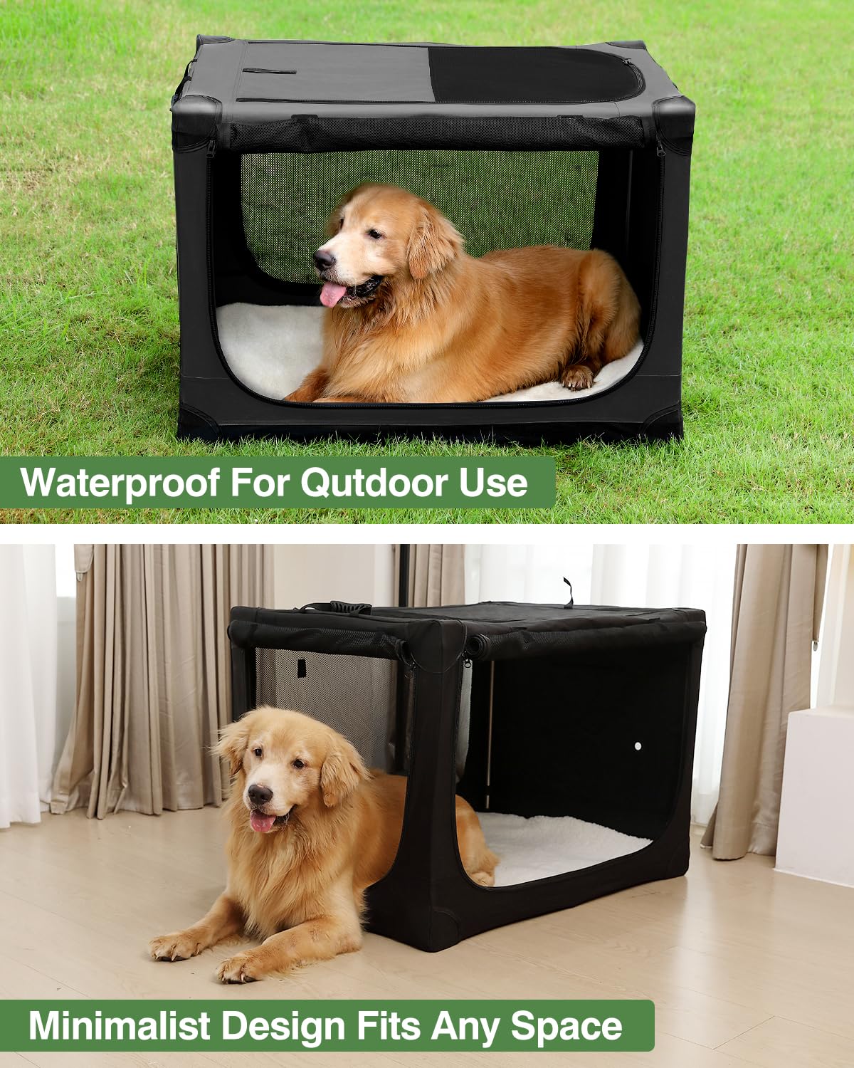 Veraste 30 Inch Collapsible Travel Dog Crate for Medium Large Dogs, Portable Dog Crate 4-Door Foldable Soft Kennel with Chew-Pro