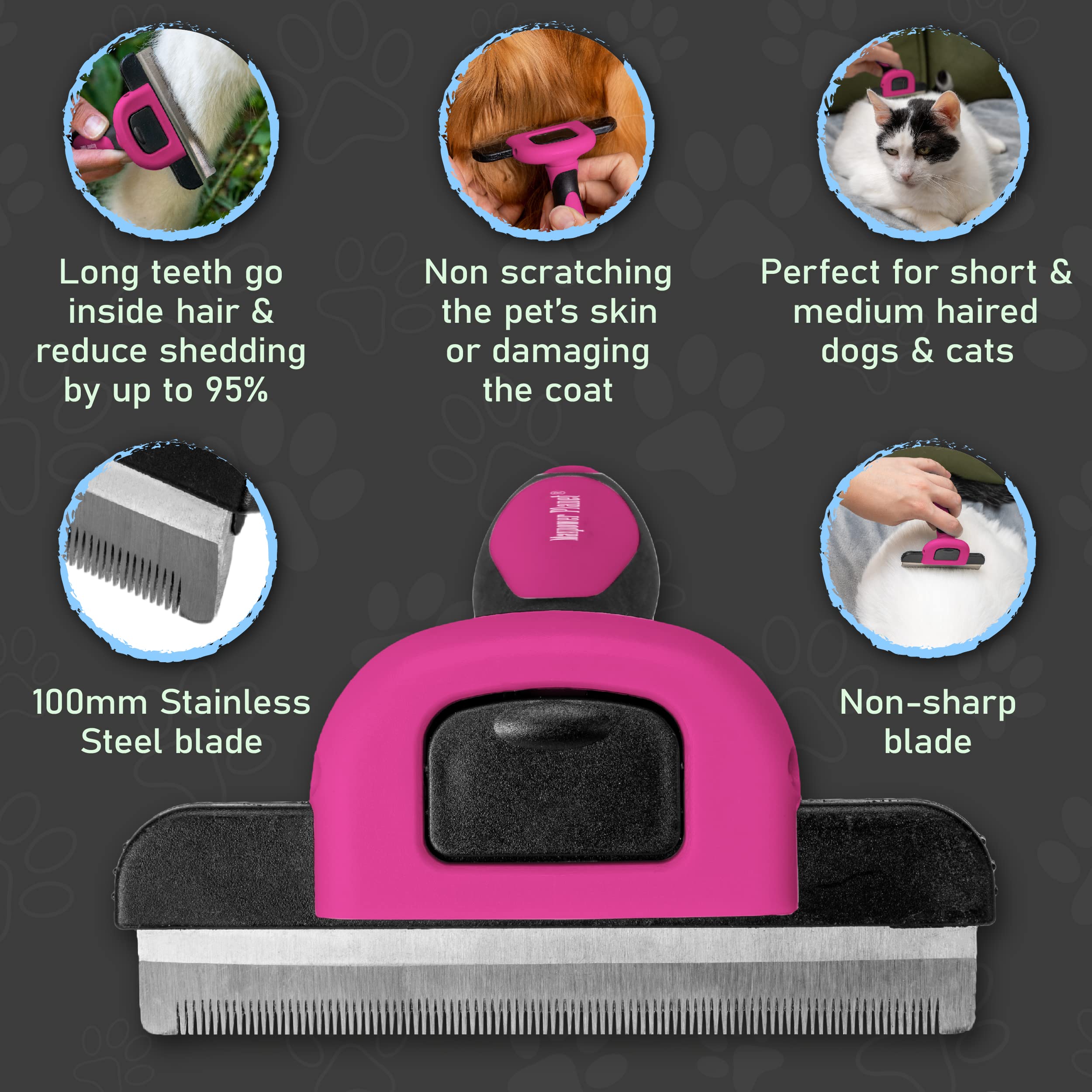 Maxpower Planet Pet Deshedding Brush - Grooming Tool For Dogs And Cats, Reduces Shedding By 95% - Comb For Short And Medium Hair - Pink