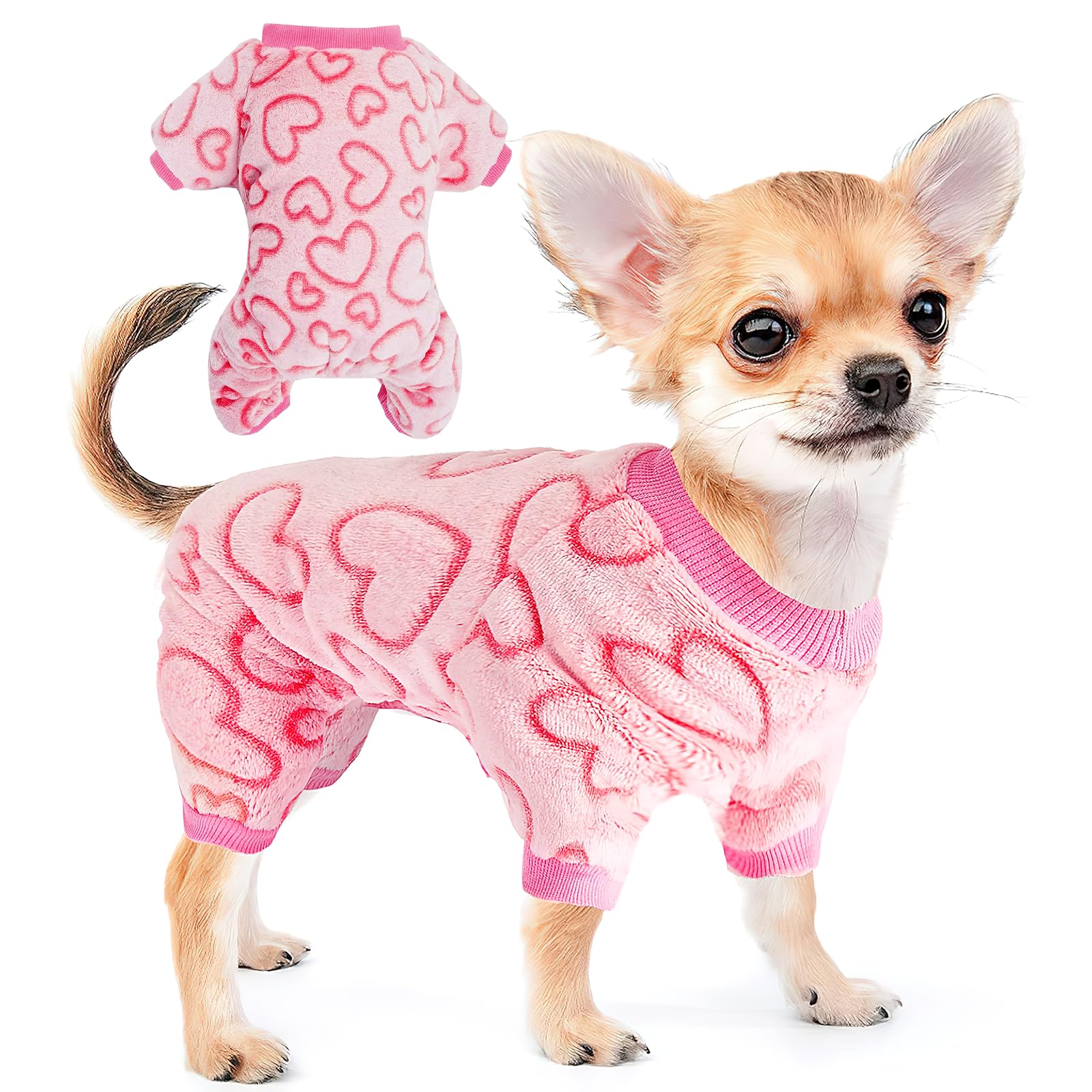 Dog Pajamas Fleece Dog Clothes Sweaters Small Dogs Pjs Heart Puppy Clothes Onesies Outfits Soft Puppy Pajamas For Small Medium D