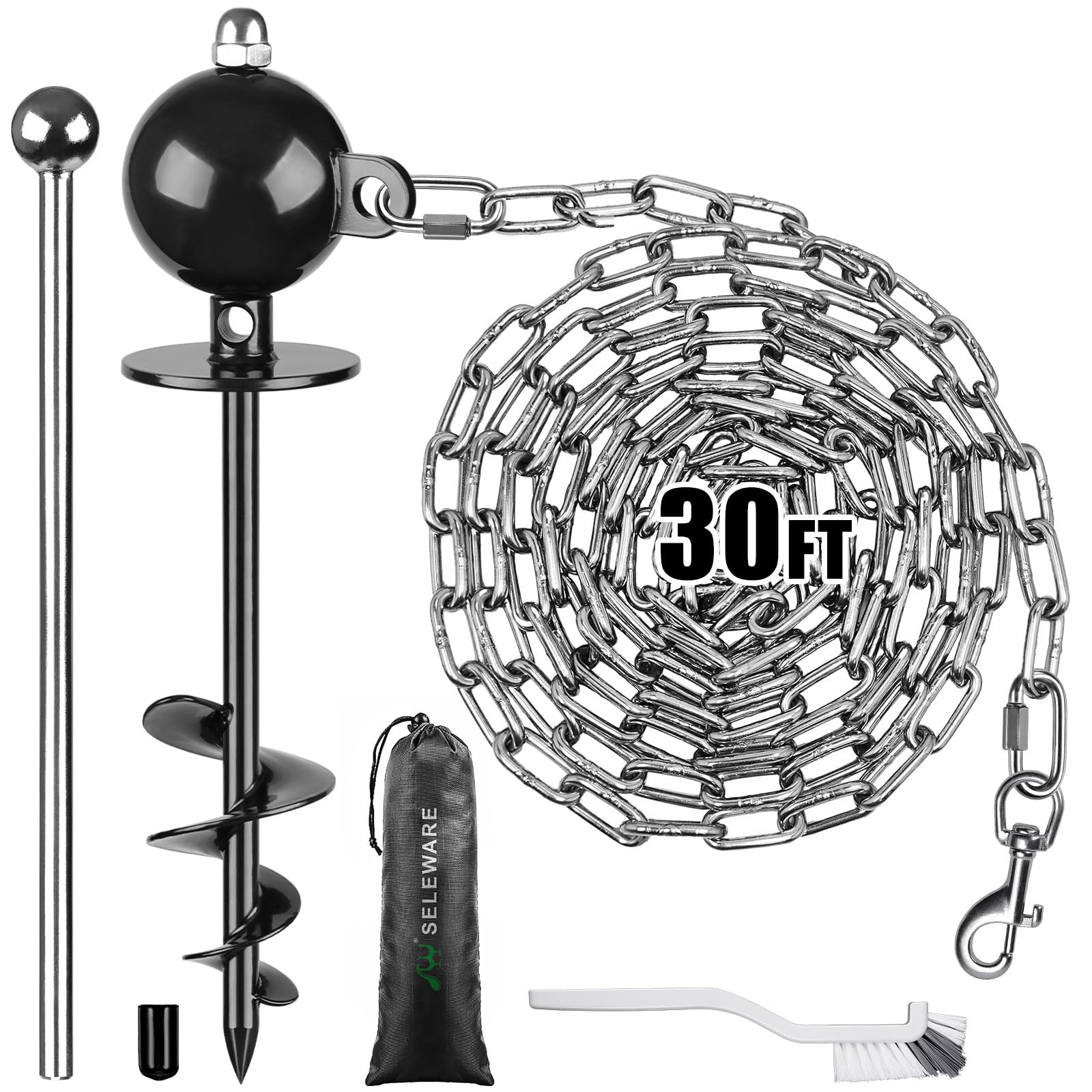 Seleware Dog Tie Out Stake Outdoor Anti-Rust Dog Anchor With Stainless Steel Dog Chain Leash For Large Dogs Up To 100 Lbs, Free 