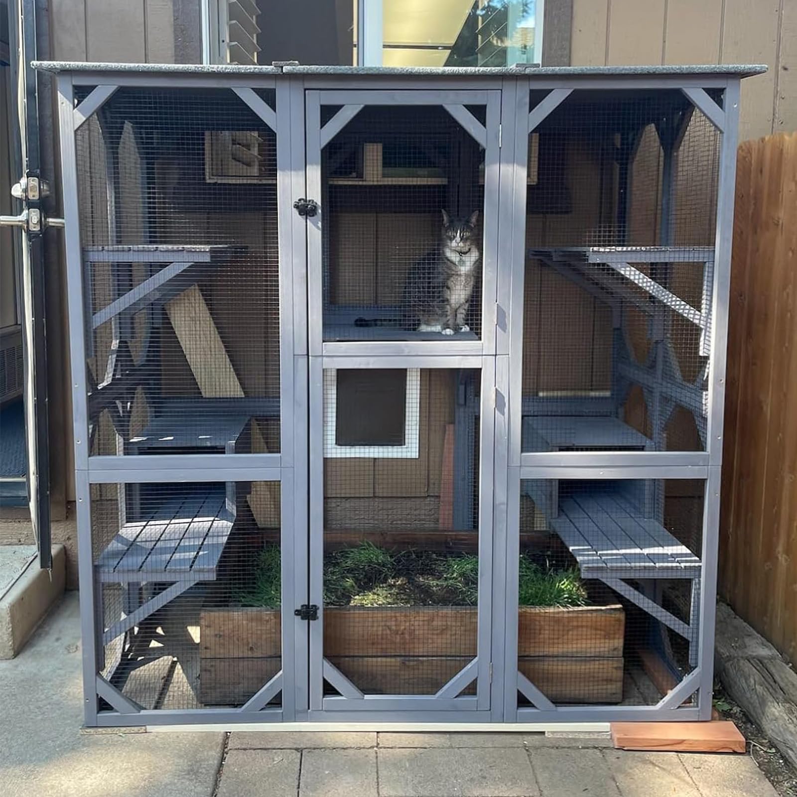 Gutinneen Catio Outdoor Cat Enclosure Large Walk In Window Cat House For Mulitiple Cats With 7 Platforms And 2 Resting Box,Aspha