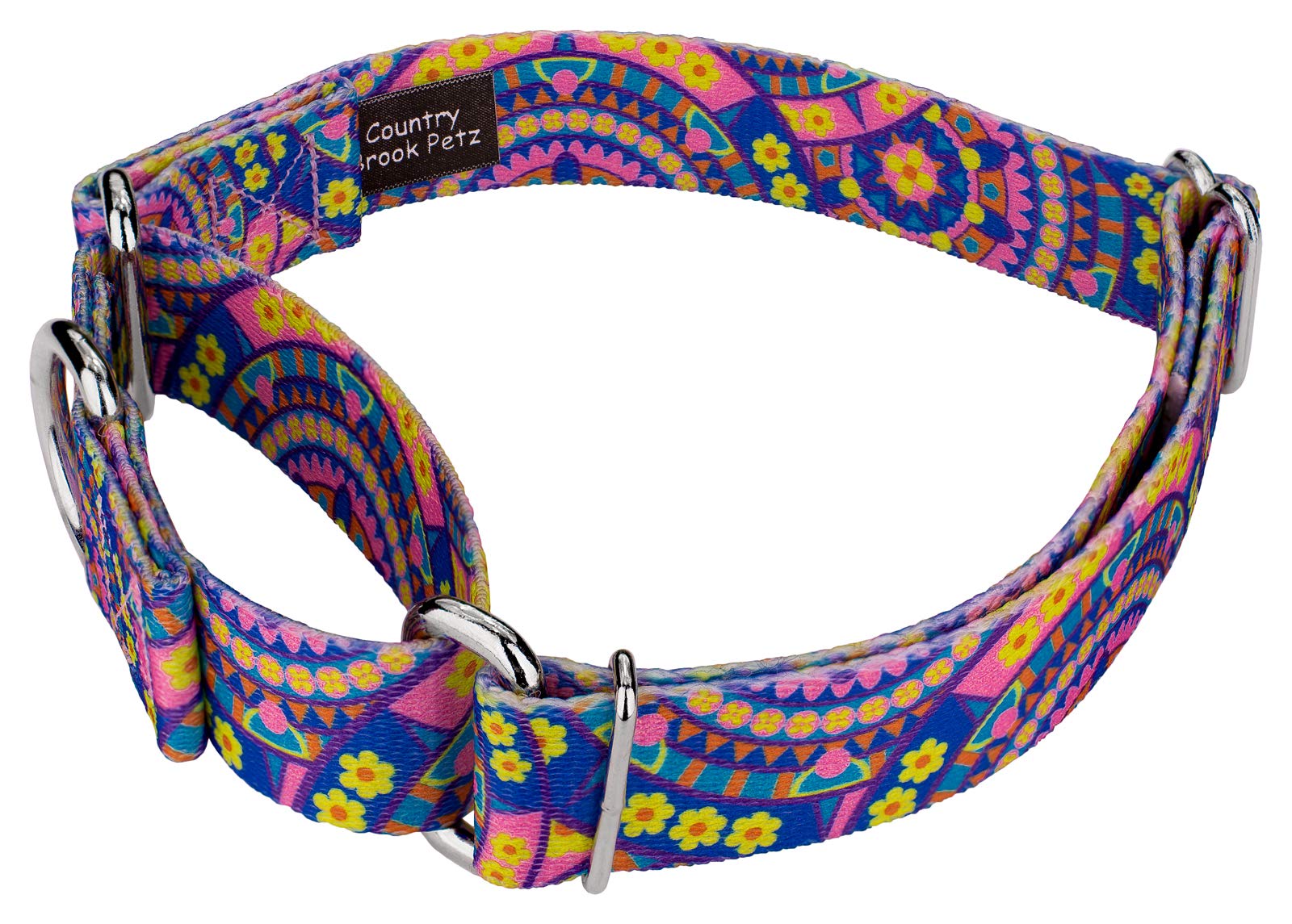 Country Brook Petz - Blue Boho Mandala Martingale Dog Collar - Groovy Collection Featuring Far Out Designs (1 Inch, Large)