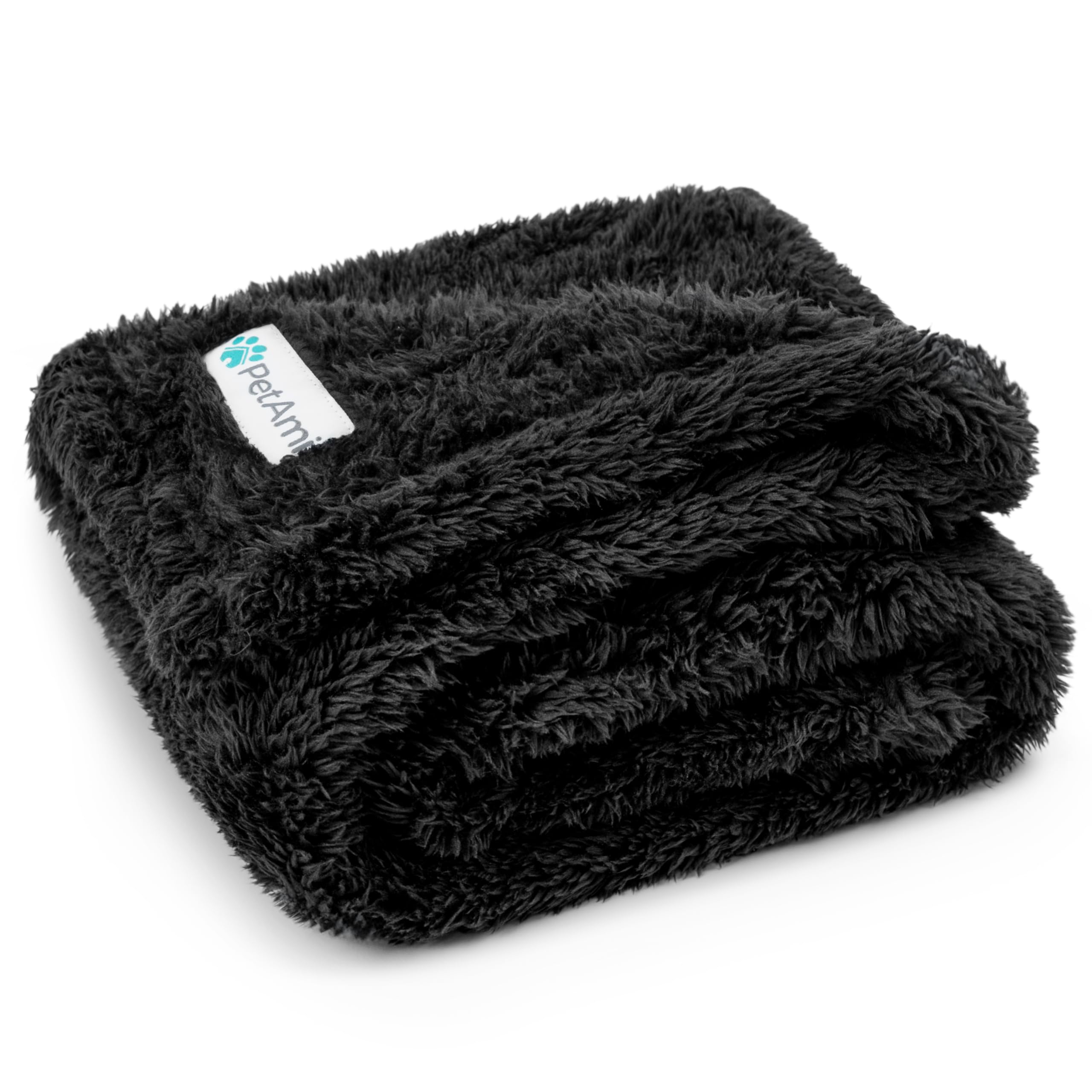 PetAmi Dog Blanket for Small Medium Dogs Black, Fluffy Soft Puppy Blanket, Sherpa Fleece Cat Blanket for Kitten Doggie, Calming 