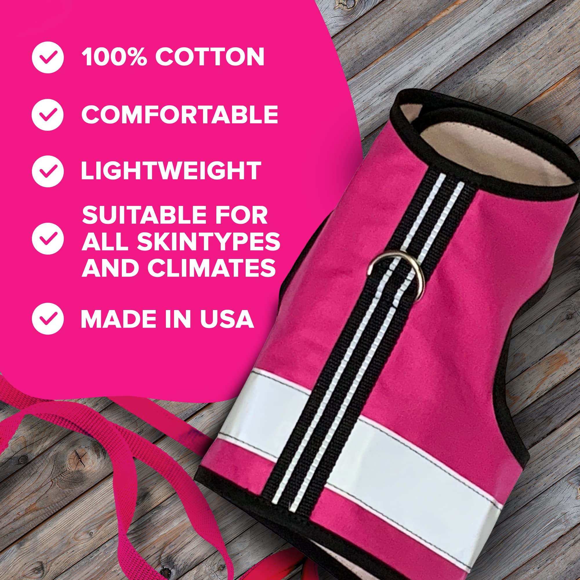 Kitty Holster Reflective Cat Harness - High-Visibility Cat Vest For Day & Night | Secure, Breathable And Washable Cotton | Ideal For Walking & Traveling - Flamingo Pink, M To L