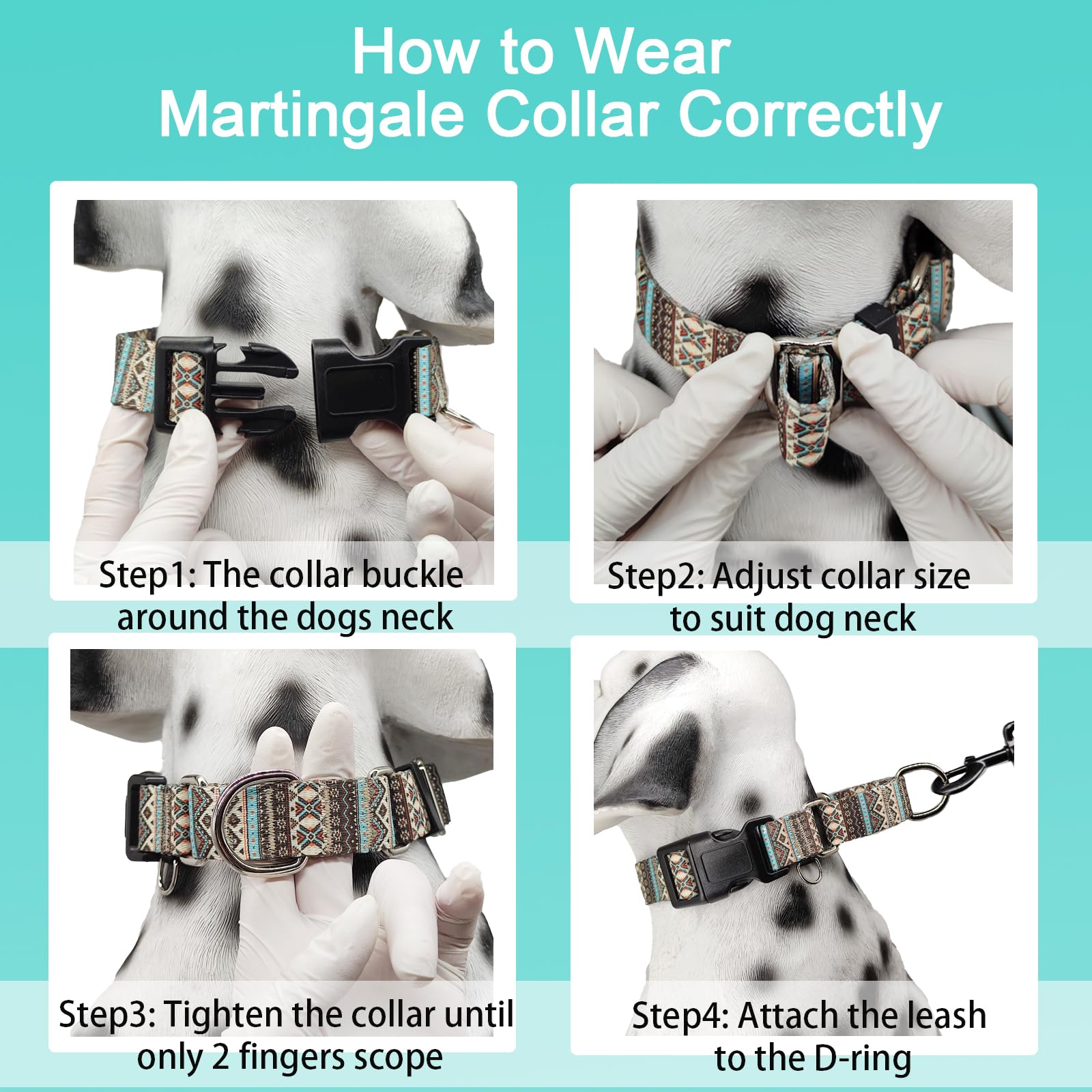 Fidohug Martingale Dog Collar With Buckle Tribal Design Adjustable Escape Proof Pet Collars (Aztec, Large)