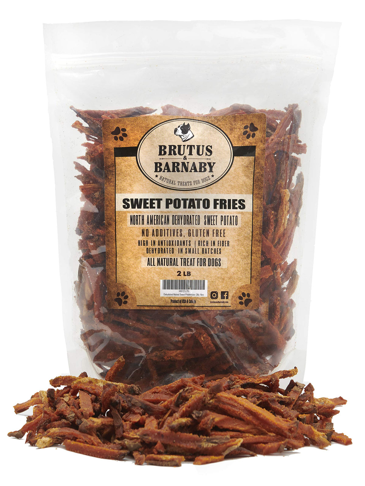 Brutus & Barnaby Sweet Potato Dog Treats- No Additive Dehydrated Sweet Potato Fries, Grain Free, Gluten Free And No Preservatives Added (2Lb)