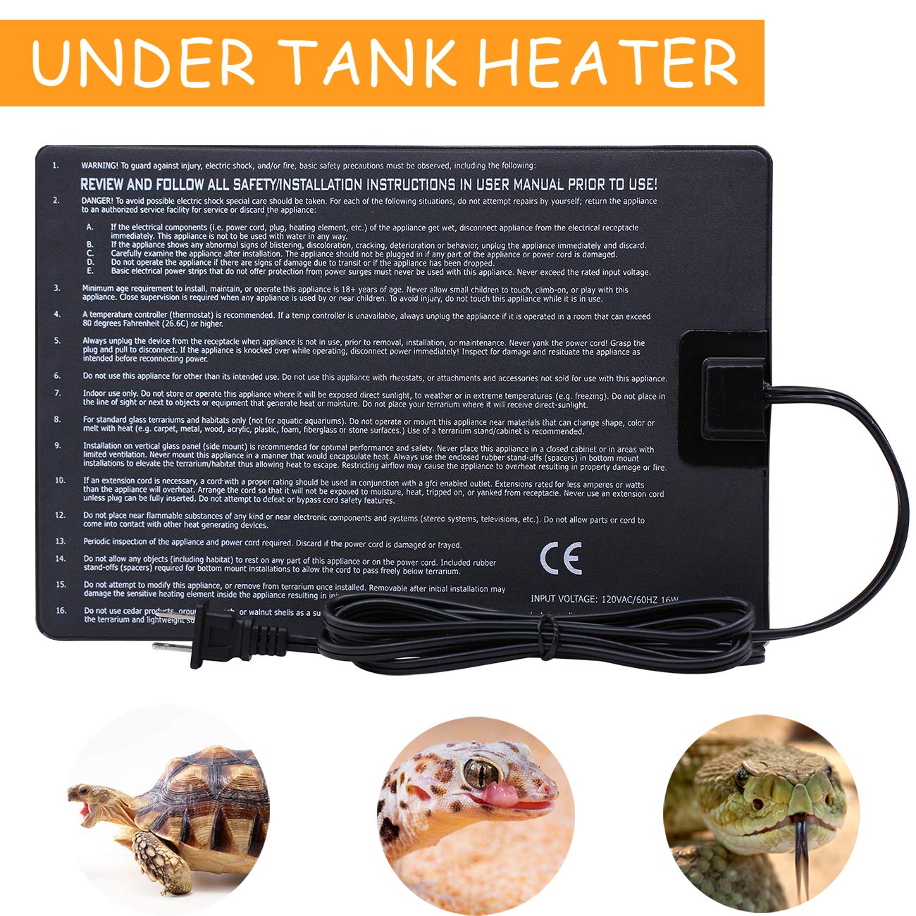 Aiicioo Reptile Heating Pad - Hermit Crab Heater Heat Mat For Reptiles Snake Lizard Terrarium 8 Watt 2Pack