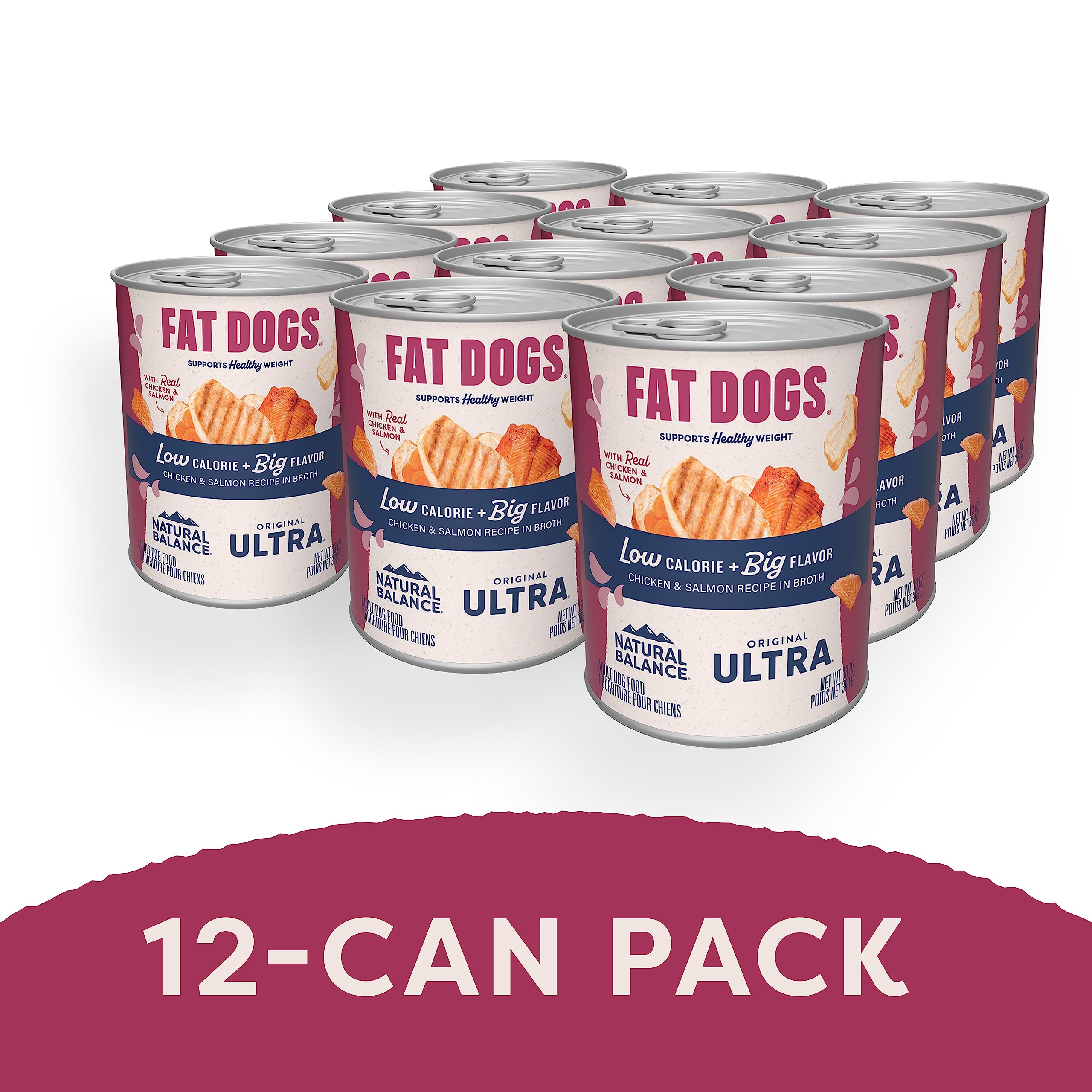 Natural Balance Original Ultra Fat Dogs Wet Dog Food, Chicken & Salmon Recipe in Broth, 13 oz (Pack of 12)
