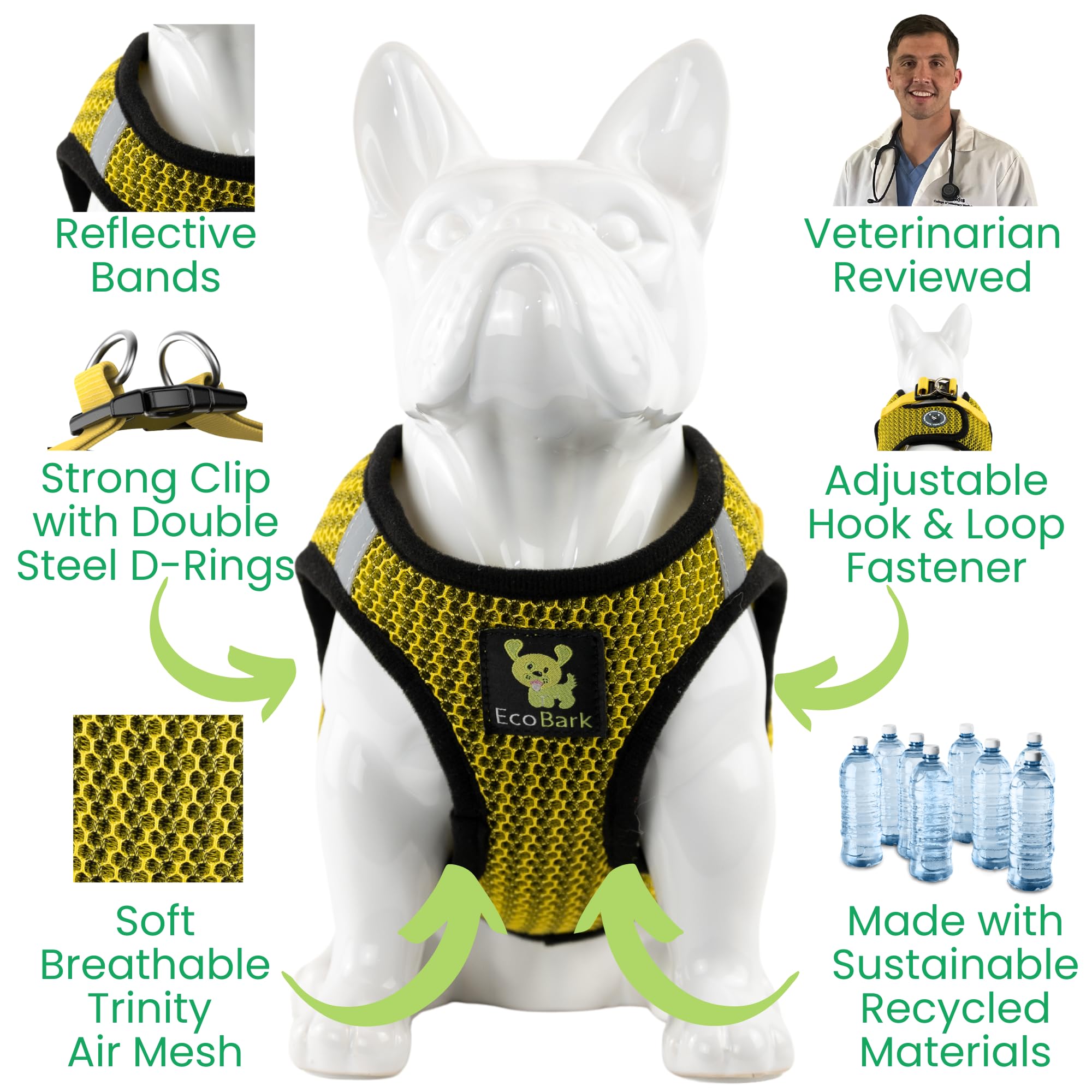 Ecobark Step In Dog Harness - Soft Mesh Dog Vest Harnesses For Puppies And Small Breed Dogs - Reflective And Adjustable No Pull Halter Harness - Mesh Comfort Padded Body Harness (Yellow, Xs)