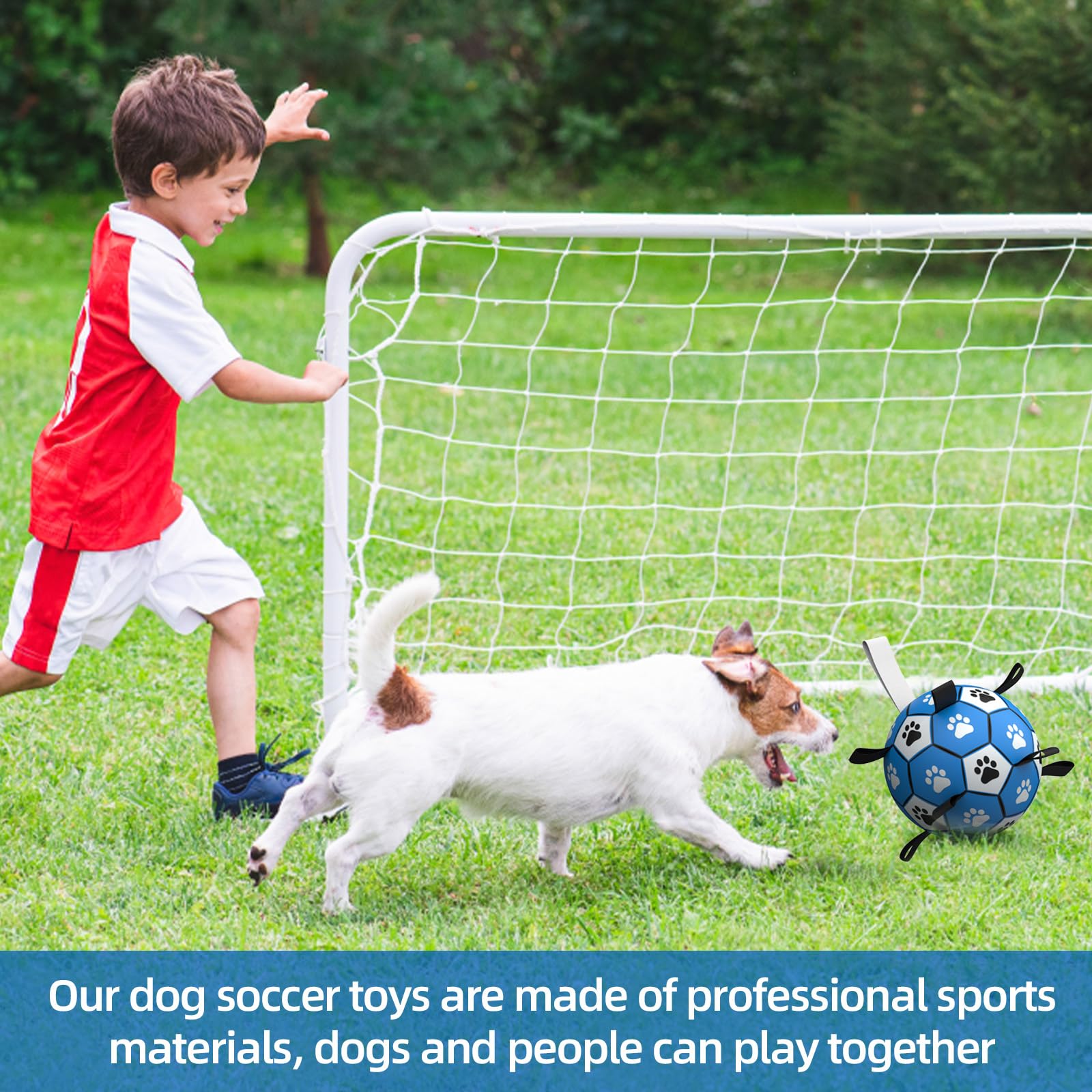 Qdan Dog Ropes Toys Soccer Ball With Straps, Interactive Dog Toys For Tug Of War, Puppy Birthday Gifts, Dog Tug Toy, Dog Water Toy, Durable Dog Balls For Small & Medium Dogs-Blue&Grey(6 Inch)