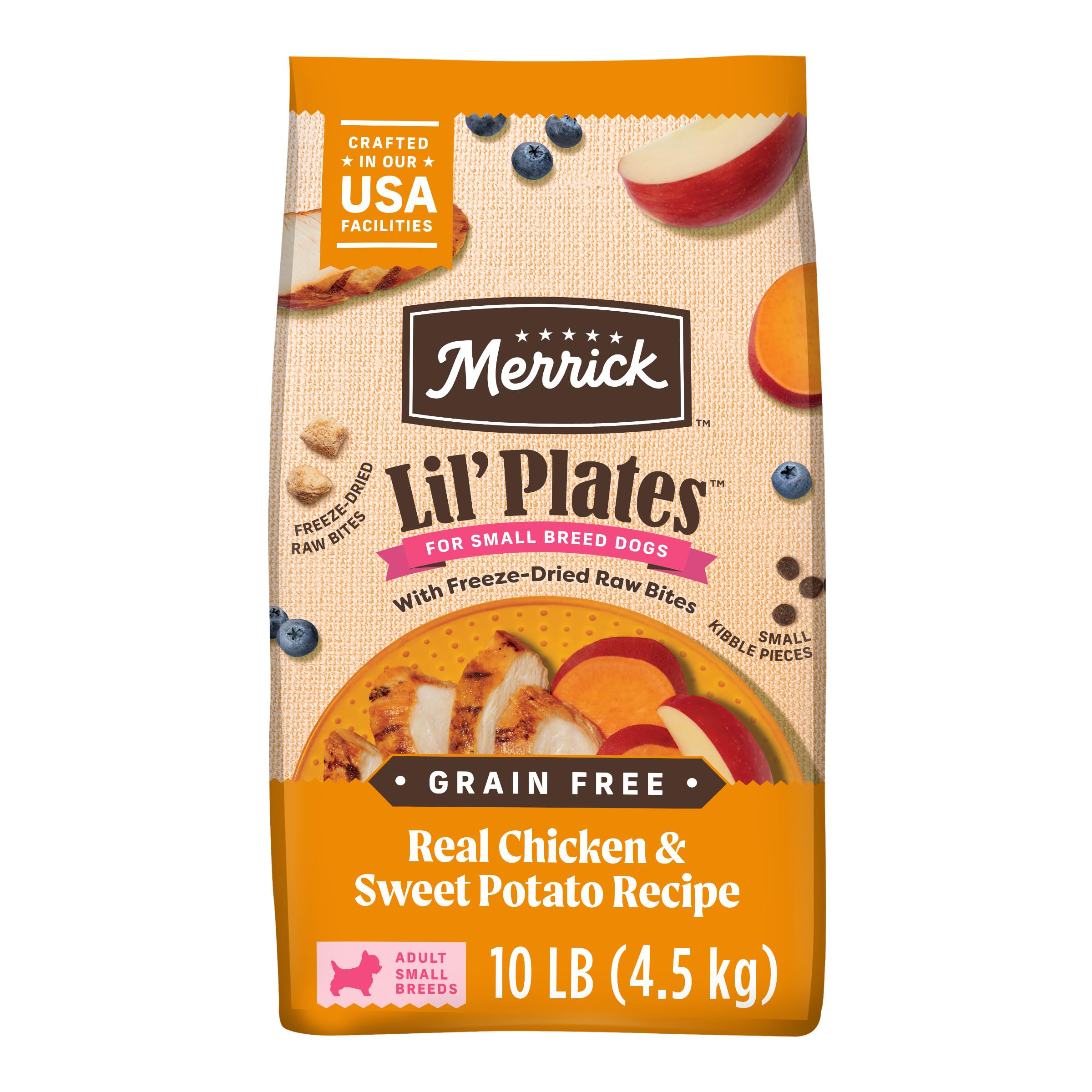 Merrick Lil Plates Grain Free Dry Dog Food For Small Dogs, Chicken And Sweet Potato Kibble With Raw Bites - 10.0 lb. Bag