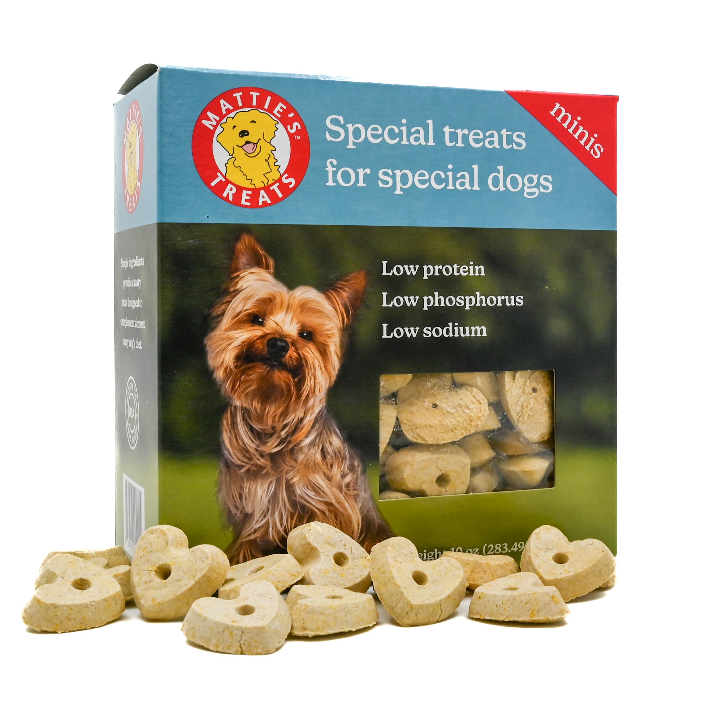 Matties Treats: 10oz Box, Mini Treats; Low Protein, Low Phosphorus, Low Sodium Dog Treats