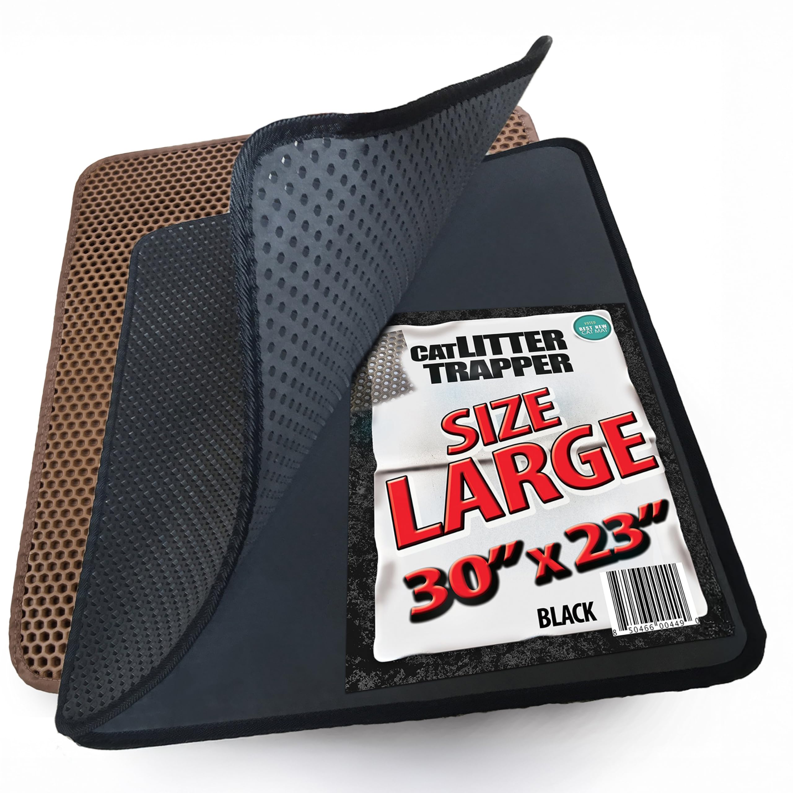 Iprimio Large Cat Litter Trapper Mat With Exclusive Urine/Waterproof Layer - Cat Litter Mat - Larger Holes With Urine Puppy Pad Option For Messy Cats - Soft On Paws And Light - 30' X 23' (Black Color)