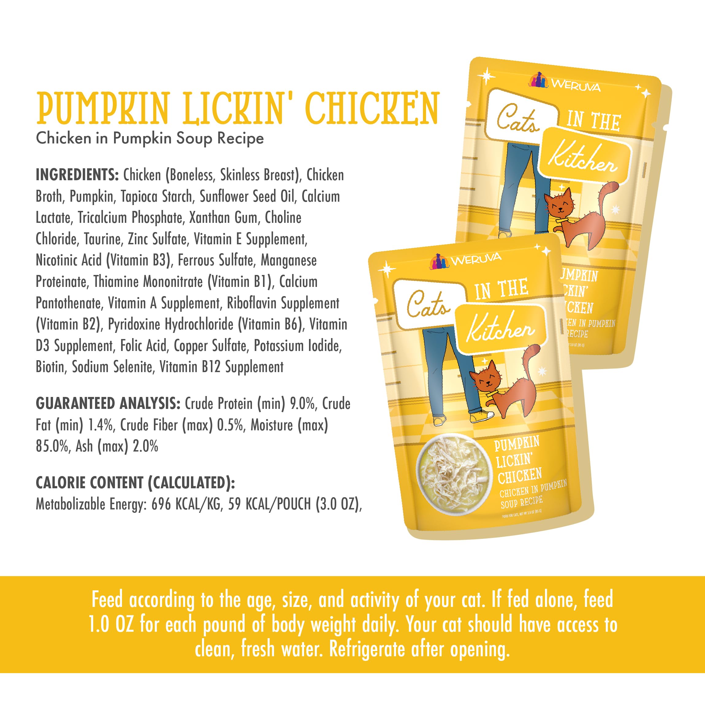 Weruva Cats in The Kitchen, Pumpkin Lickin Chicken with Chicken Breast in Pumpkin Soup Cat Food, 3oz Pouch (Pack of 12)