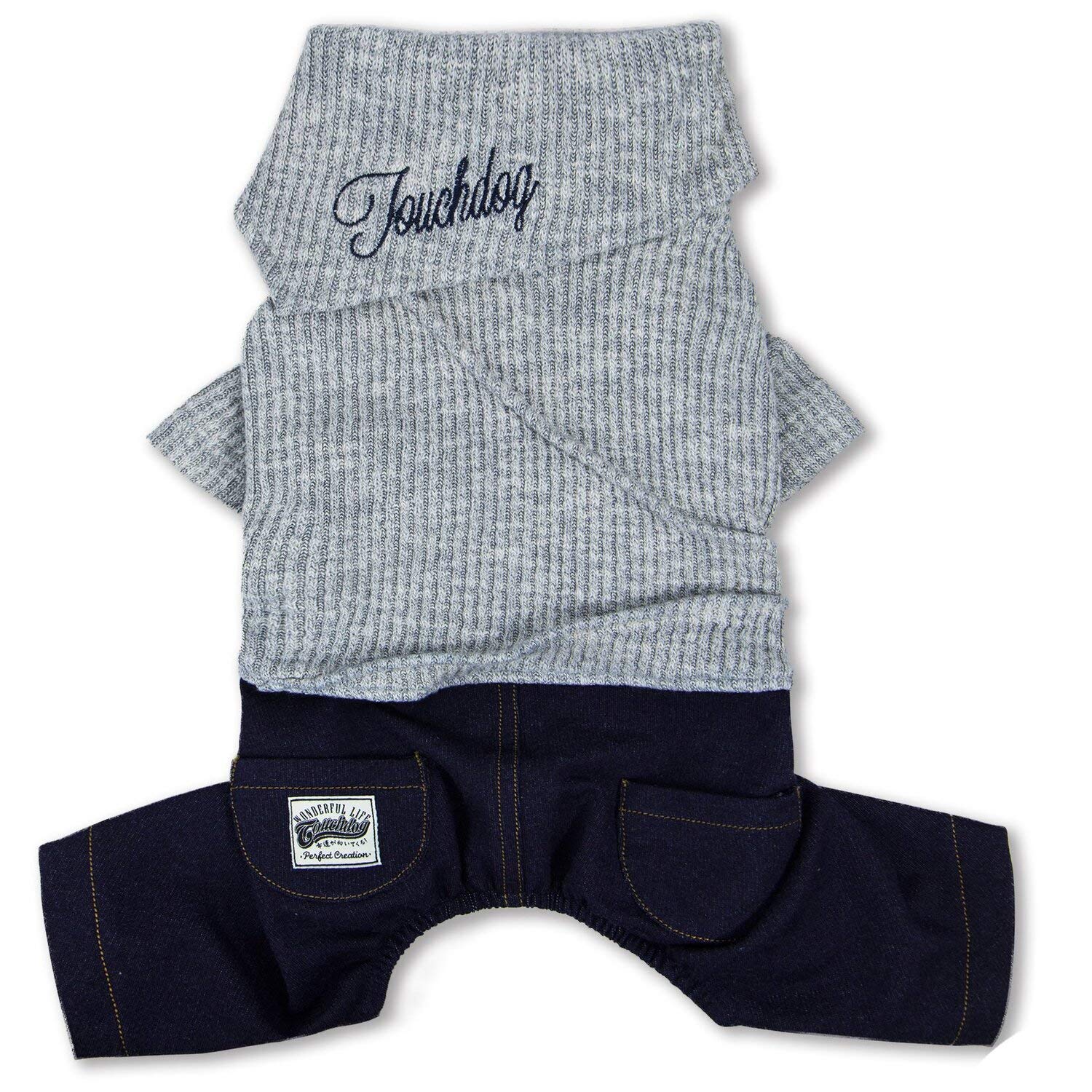 Touchdog Vogue Neckwrap Sweater And Denim Pant Outfit, Xsmall, Grey