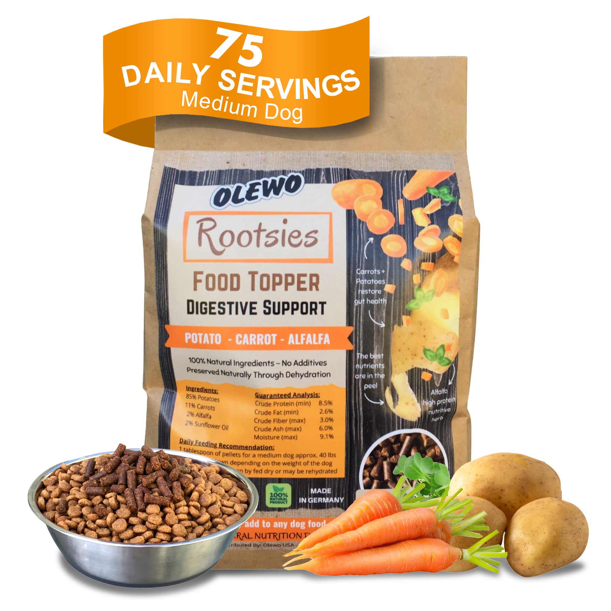Olewo Rootsies Food Topper - Sensitive Stomach Dog Food, Fiber for Dog Stool Hardener, Dog Food Toppers for Picky Eaters, Probio