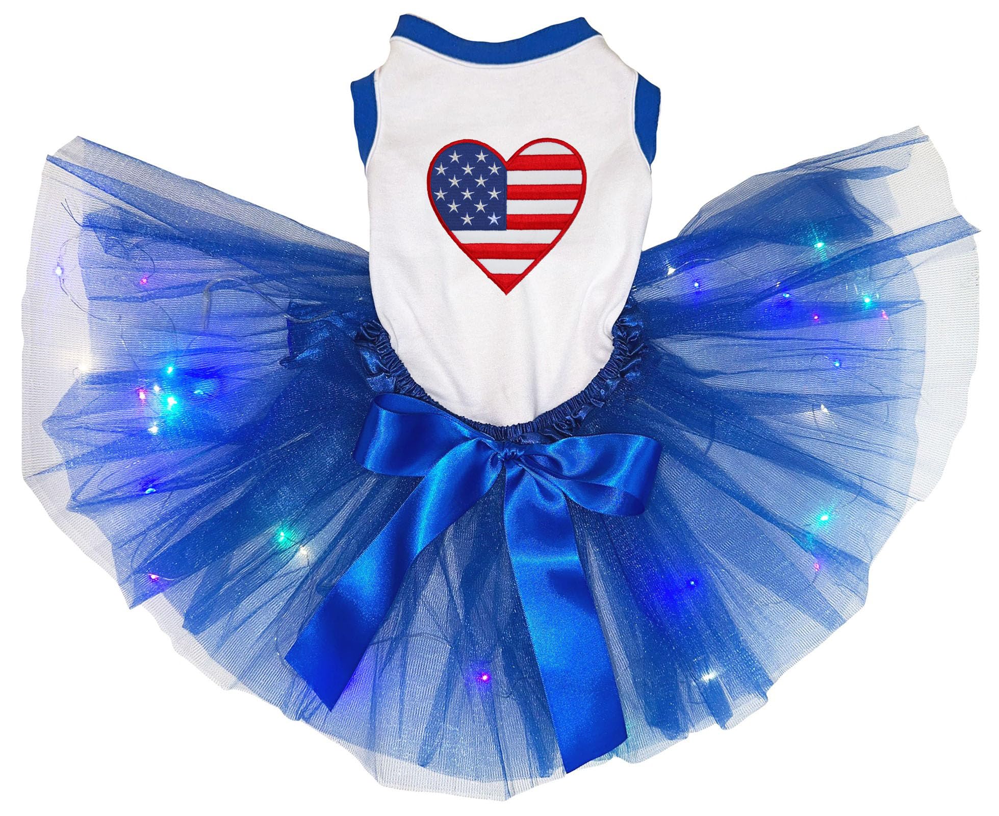 Petitebella Usa Heart Puppy Dog Dress (White/Blue Led, X-Large)