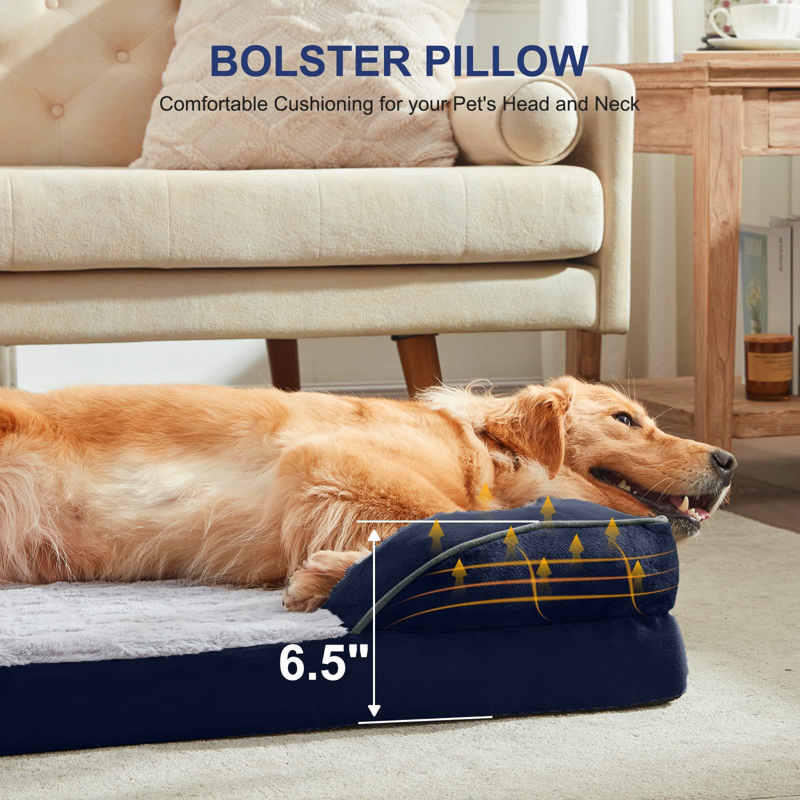 FURTIME Orthopedic Dog Bed - Waterproof Foam Couch for Small Dogs, 28"x23"x6.5", Navy Blue, Removable Cover, Nonskid Bottom