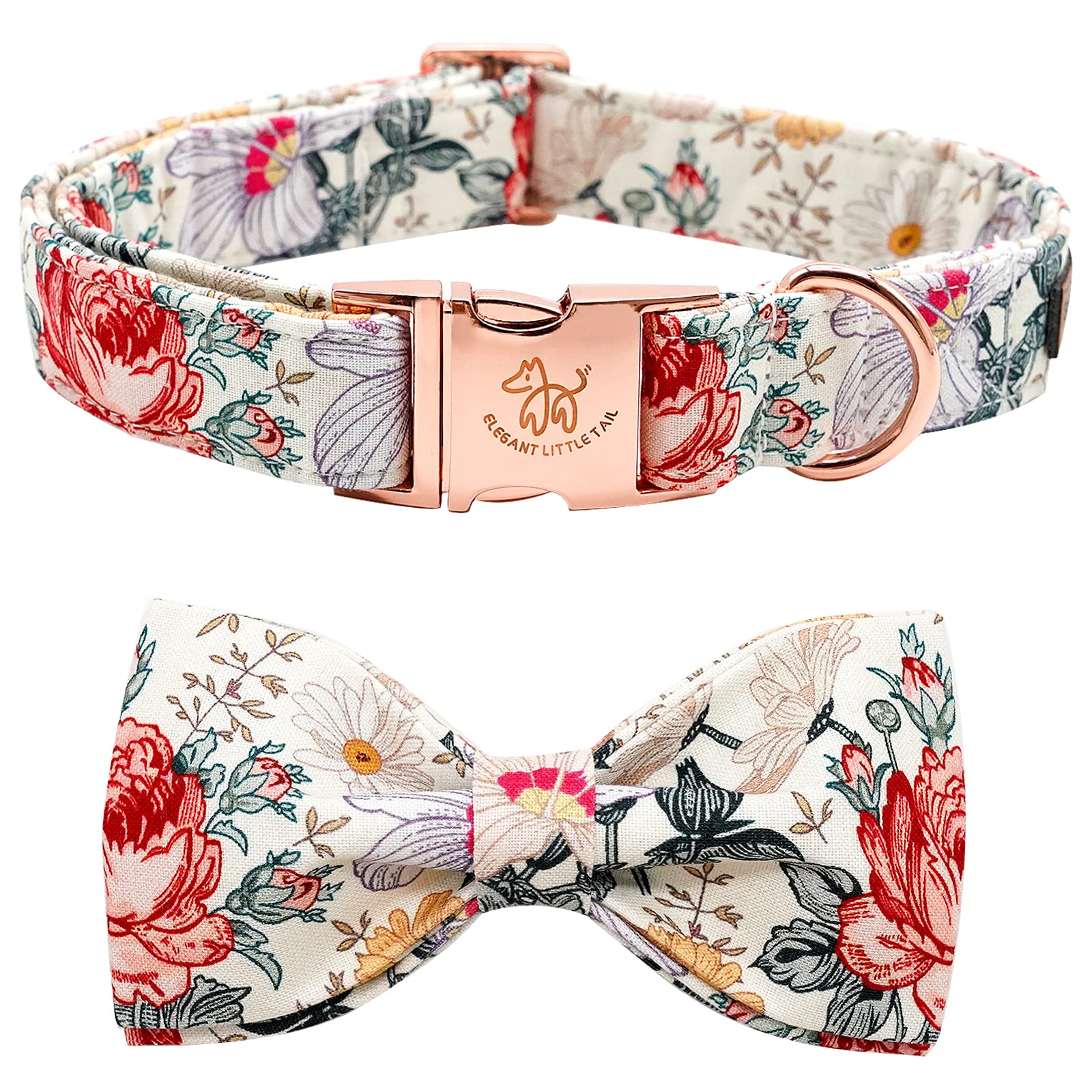 Elegant Little Tail Vintage Floral Dog Collar With Bow, Comfotable Dog Bowtie, Dog Collar Bow Adjustable Dog Collars For Small M