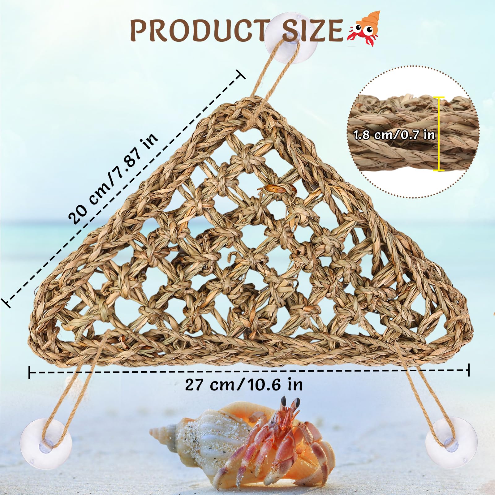 Fwunyvn Hermit Crab Climbing Toys,Lizard Seagrass Mat,Hermit Crab Hammock With Suction Cups,Hermit Crab Supplies Decor Habitat,S
