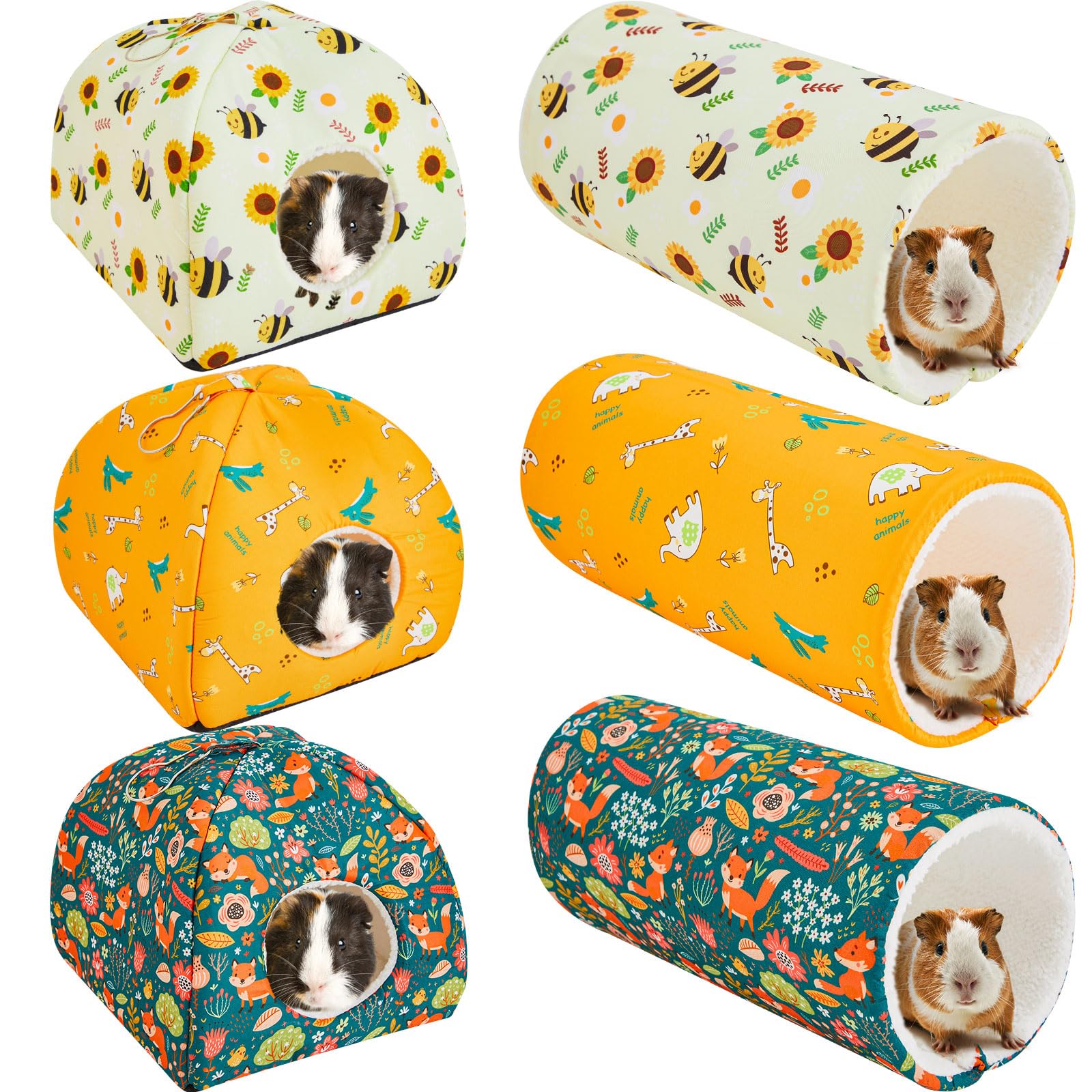 6 Pieces Guinea Pig Hideout Set Soft Bunny Bed And Tunnel Washable Sugar Glider Toy Chinchilla House Bed Accessories For Hamster