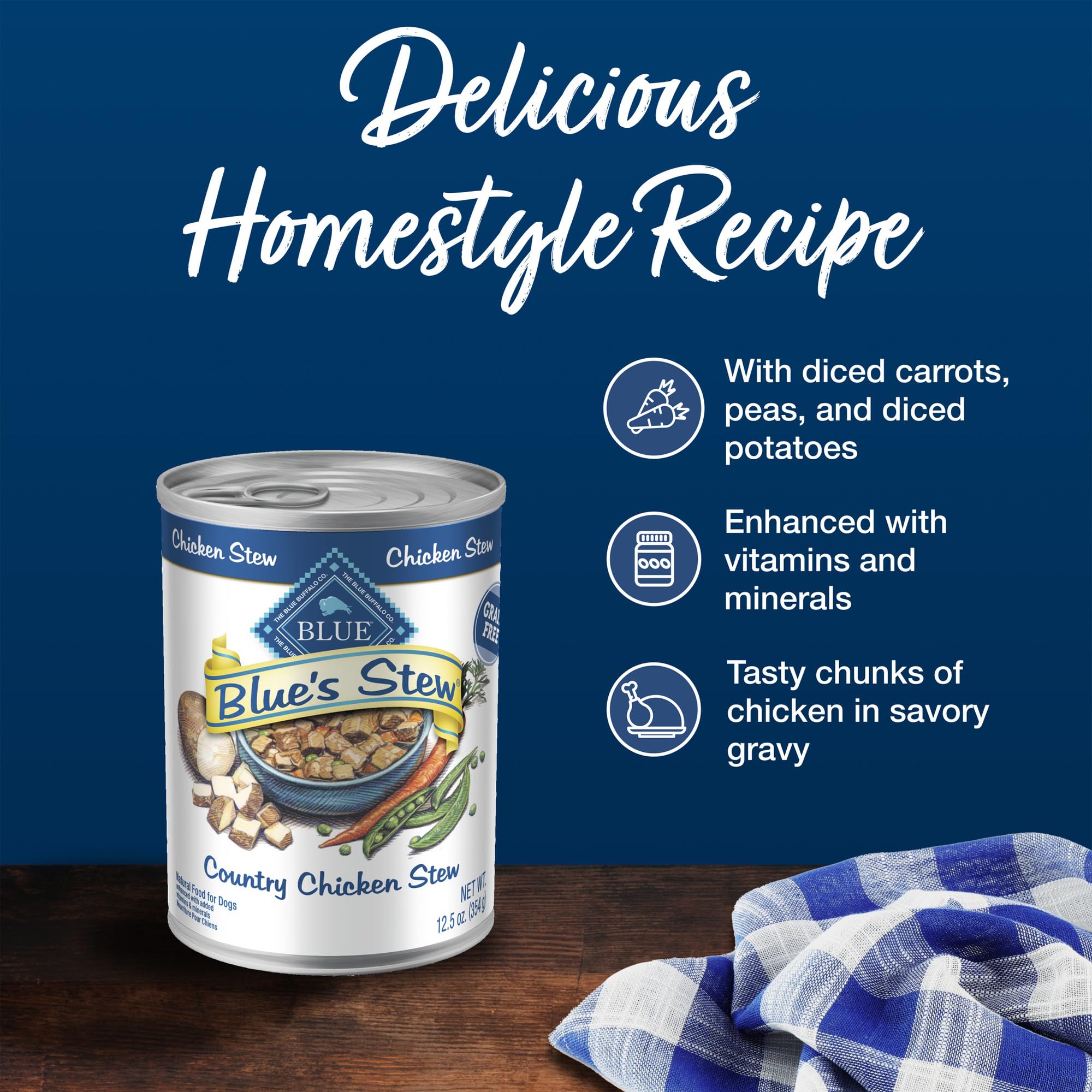 Blue Buffalo Blue s Stew Grain Free Natural Adult Wet Dog Food, Chicken Stew 12.5 oz cans (Pack of 12)