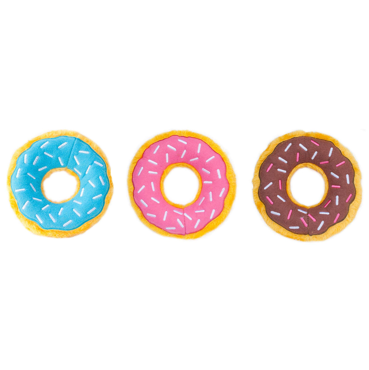 Zippy Paws - Donutz Plush Squeaky Dog Toy Sprinkled Donut 3 Pack, Chocolate, Strawberry, Blueberry4