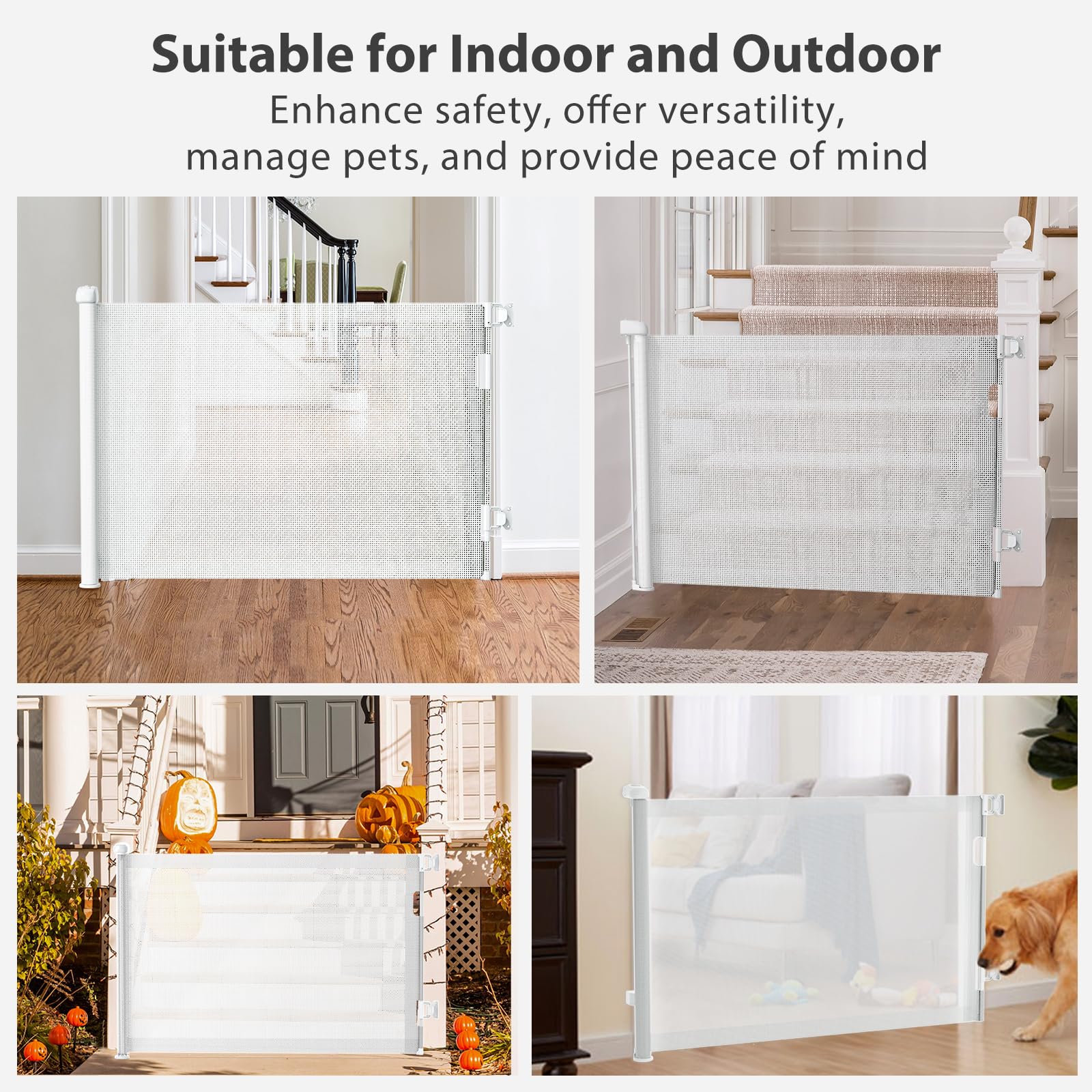 Hardware Mount Retractable Baby Gates for Stairs with Auto-Lock,33 '' Tall,Extends up to 71 '' Wide Mesh Double Lock Safety Baby