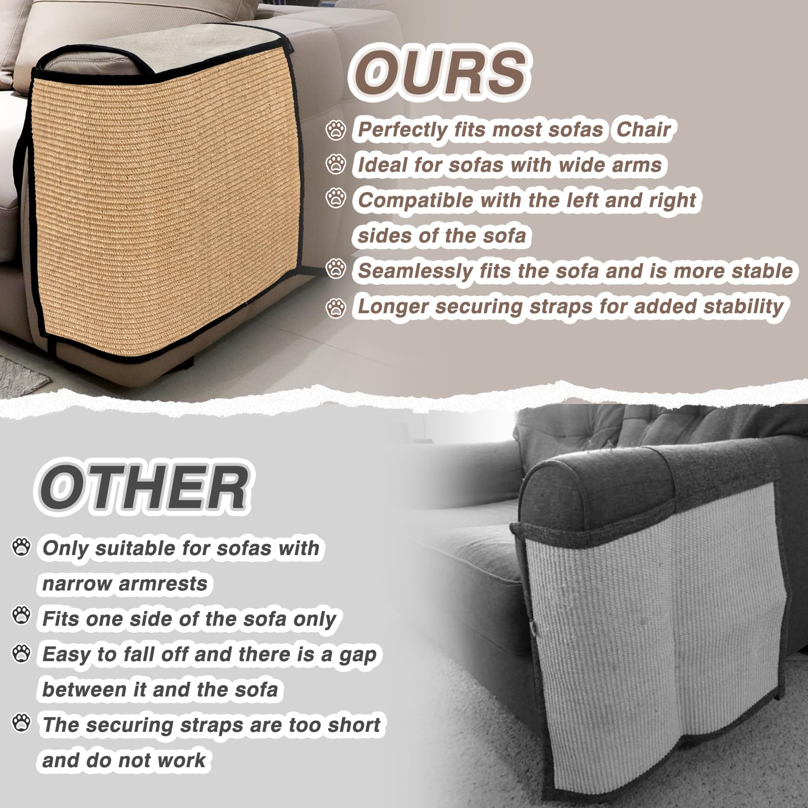 Cat Scratch Furniture Protector Natural Sisal Anti-Scratching Mat For Sofa Couch Chair - Suitable For Both Left And Right Sides