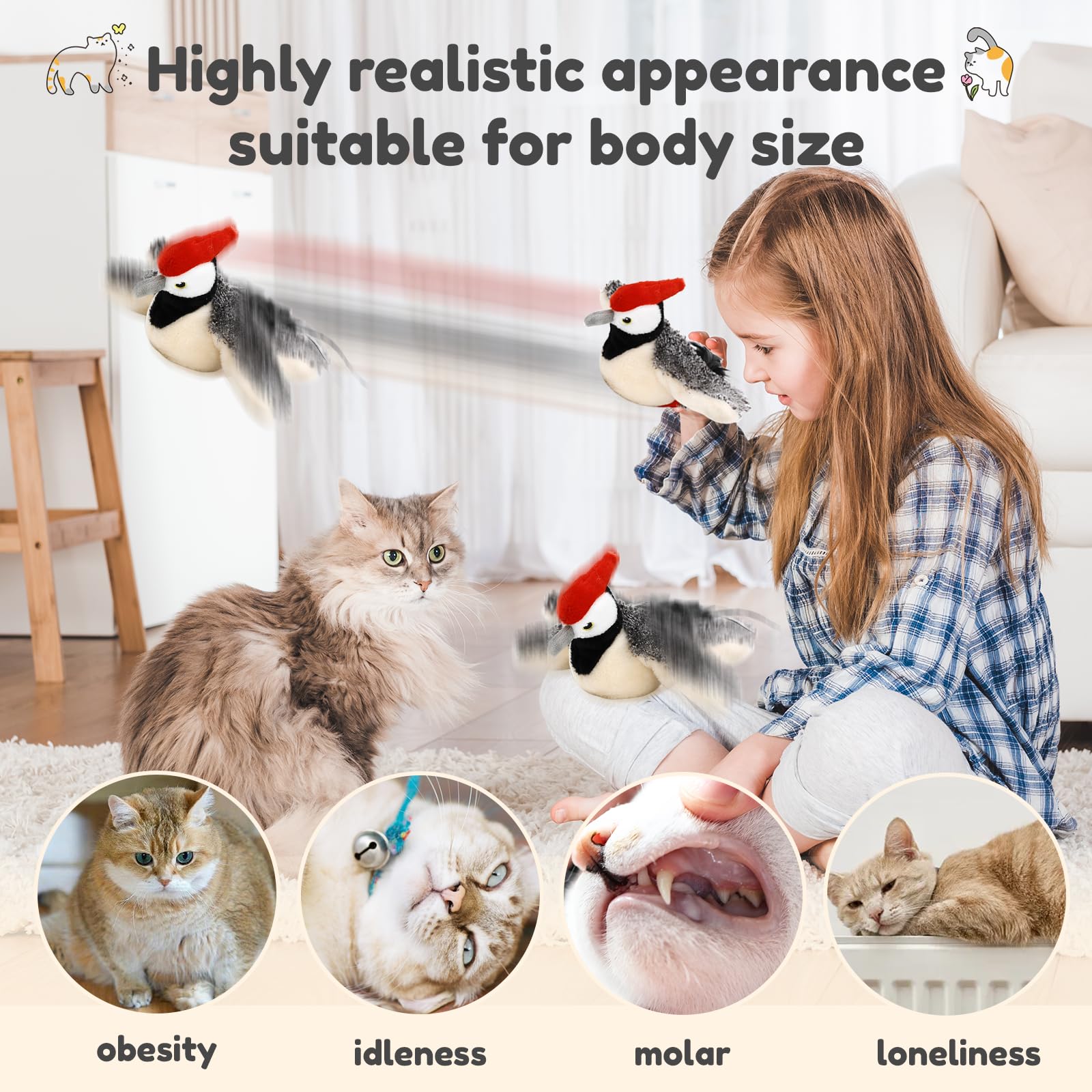 Xiejy Flying Bird Cat Toys, 2025 New Simulated Chirping Bird Cat Toy Automatic Cat Exercise Toys, Rechargeable Wings Flapping Ca