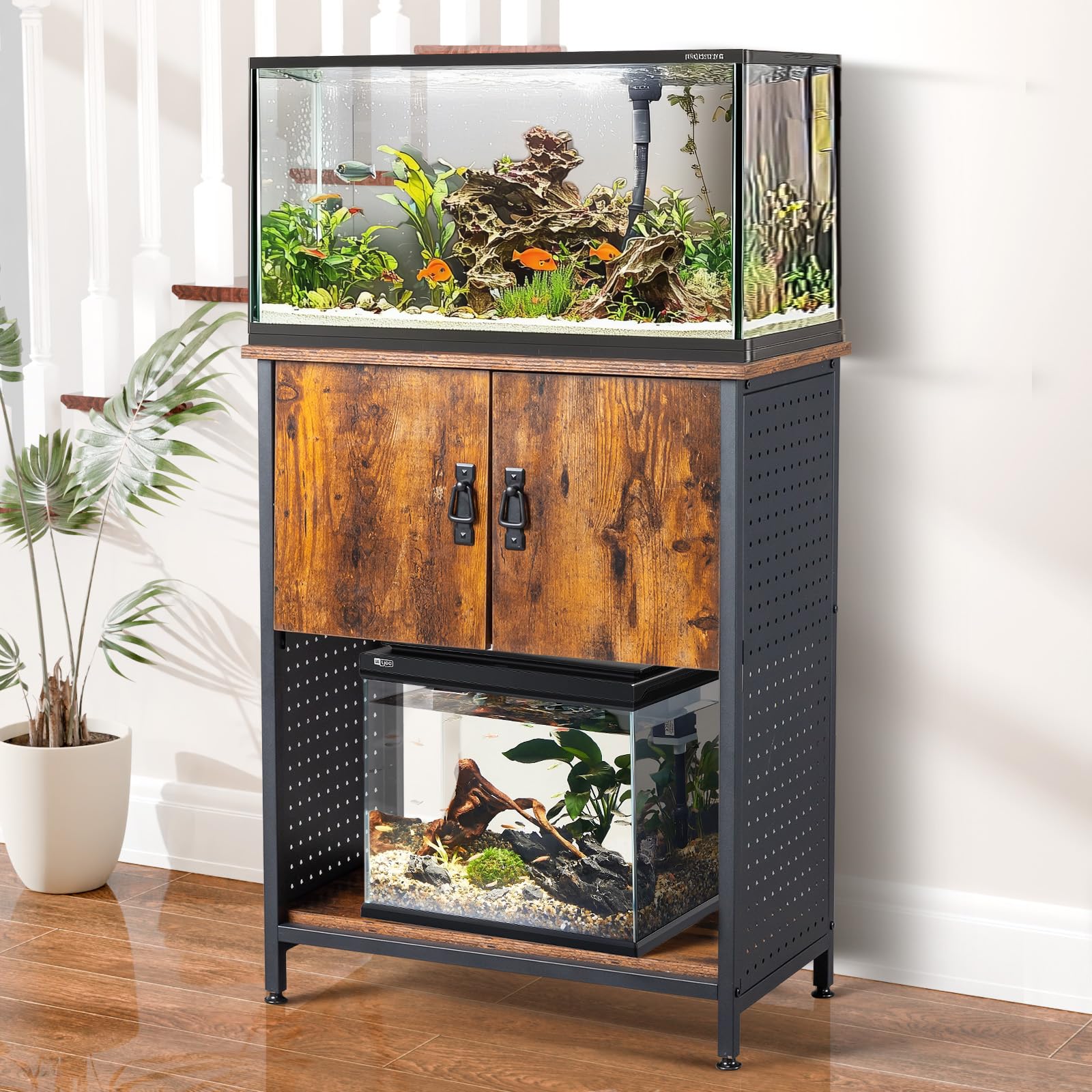 VINGLI 20 Gallon Fish Tank Stand, Metal Frame Aquarium Stand with Cabinet for Double Fish Tank & Accessories Storage, 25.99  L* 