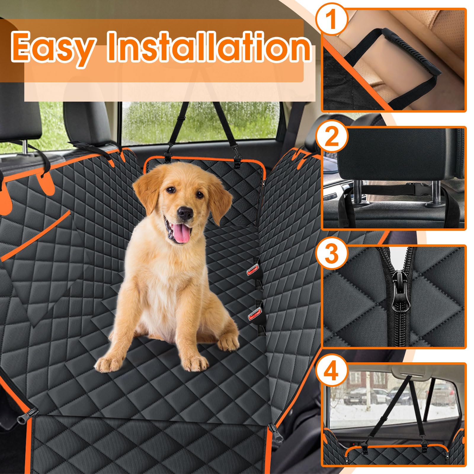 Neckory Dog Car Seat Cover, Durable Waterproof Scratch Proof Nonslip Dog Hammock, Back Seat Covers With Pocket For Cars Suvs And