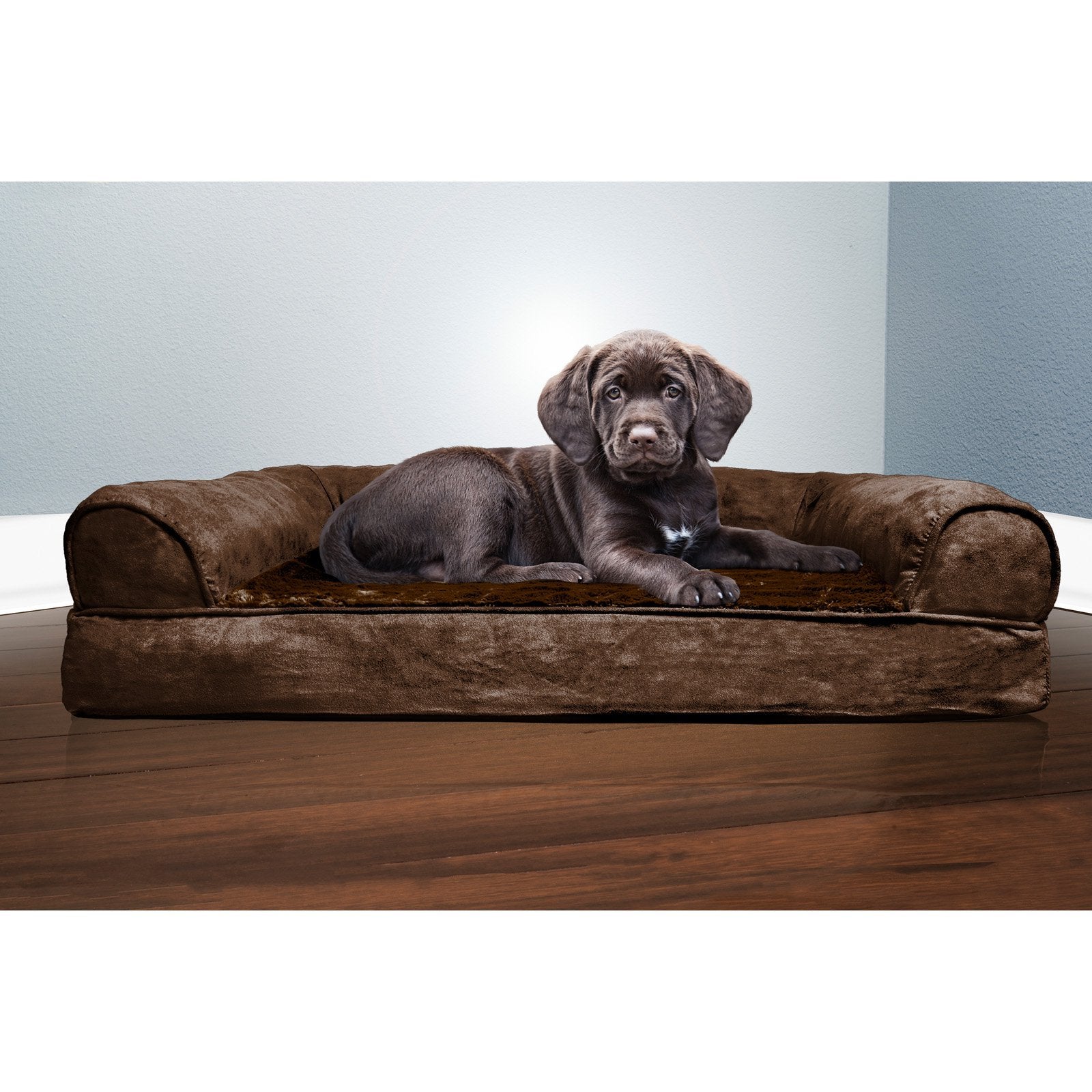 Furhaven Orthopedic Dog Bed For Medium/Small Dogs W/ Removable Bolsters & Washable Cover, For Dogs Up To 35 Lbs - Plush & Suede Sofa - Gray, Medium