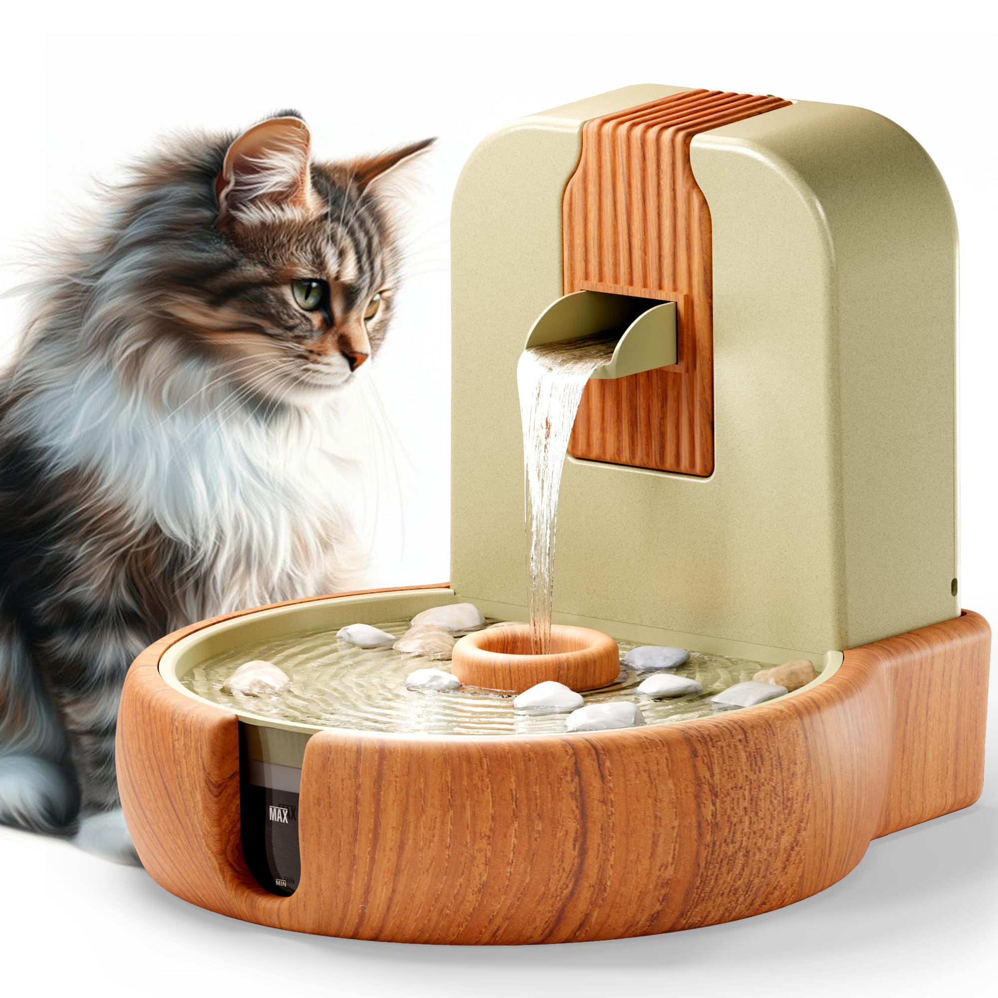 Cat Water Fountain - Eco-Friendly Zen Cat Fountain with Feng Shui Design, Splash-Free, Easy to Clean, Premium Filtration, Water 