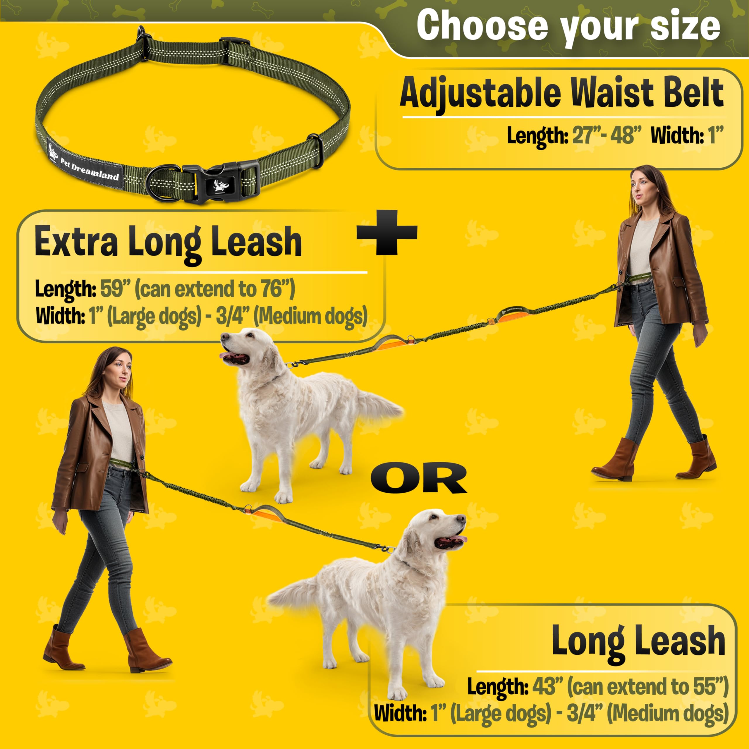 Exquisite Hands-Free Dog Leash For Large Dogs: Ultimate Comfort & Freedom For Running, Walking, Hiking. Premium Quality, Durable & Versatile Dog Waist Leash Belt. Your Dog Will Love This Waist Leash