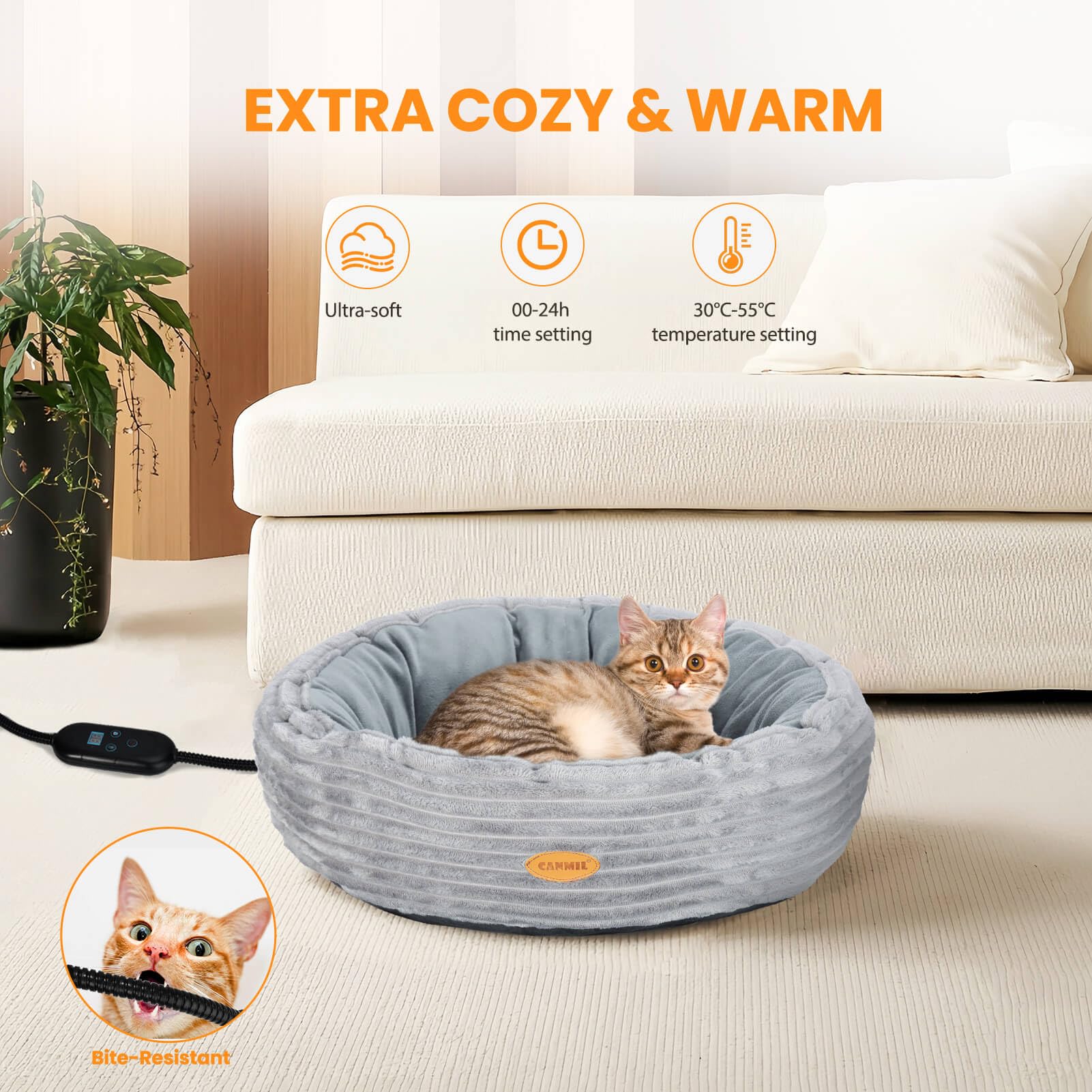 Heated Cat Bed For Indoor Cats, 20 Electric Cat Heated Bed Pet Warming Bed For Cats And Small Dogs, Washable Calming Round Donut