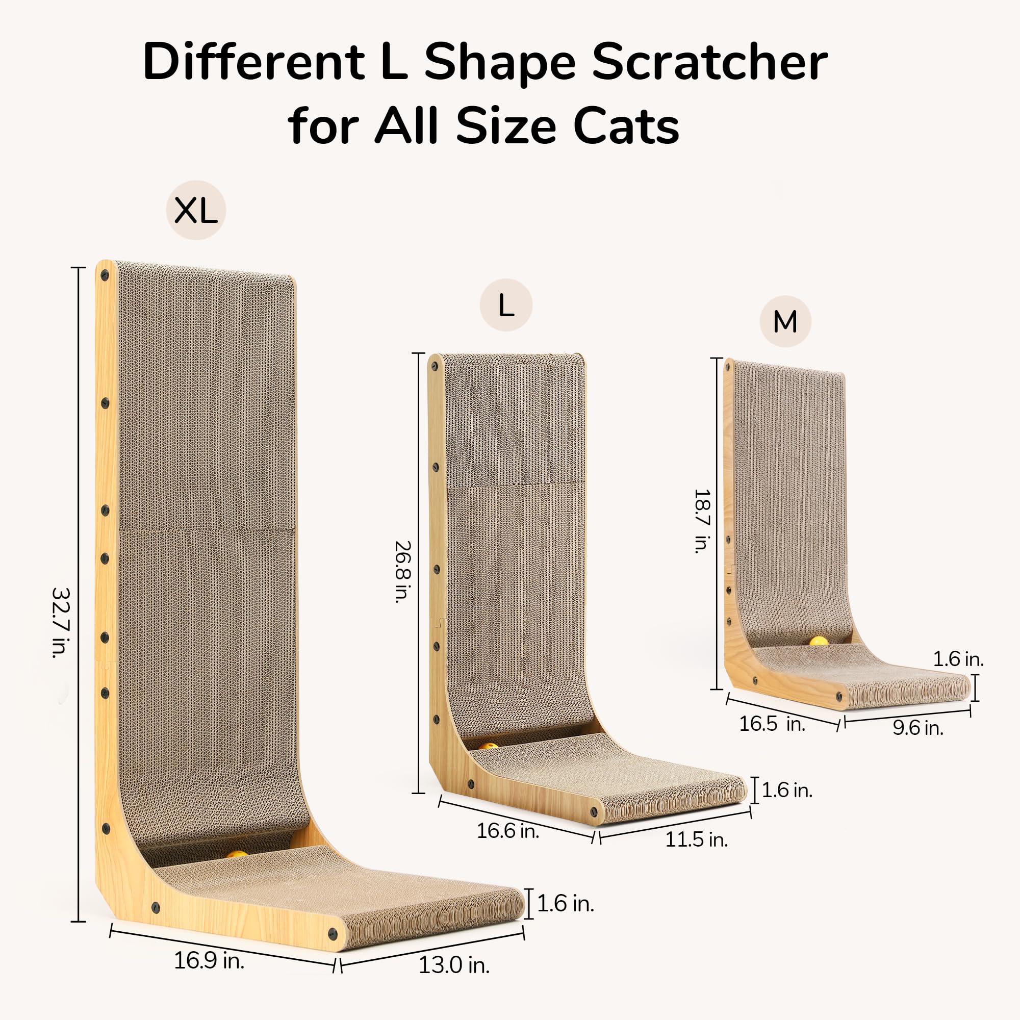 FUKUMARU Cat Scratcher, 32.7 Inch L Shape Cat Scratch Pad Wall Mounted, Cat Scratching Cardboard with Ball Toy for Indoor Cats,