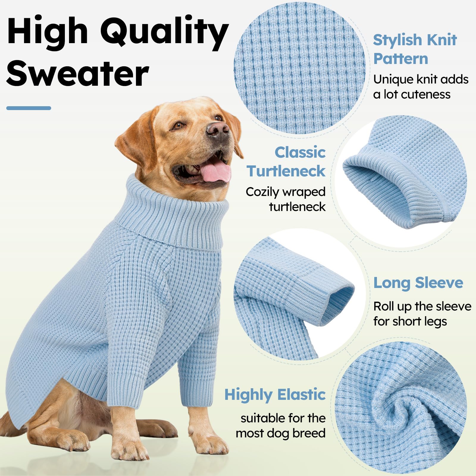 Queenmore Dog Sweater For Large Breeds, Dog Christmas Sweater,Turtleneck Knitted Pullover Xmas Pet Clothes Sweatshirt, Long Slee