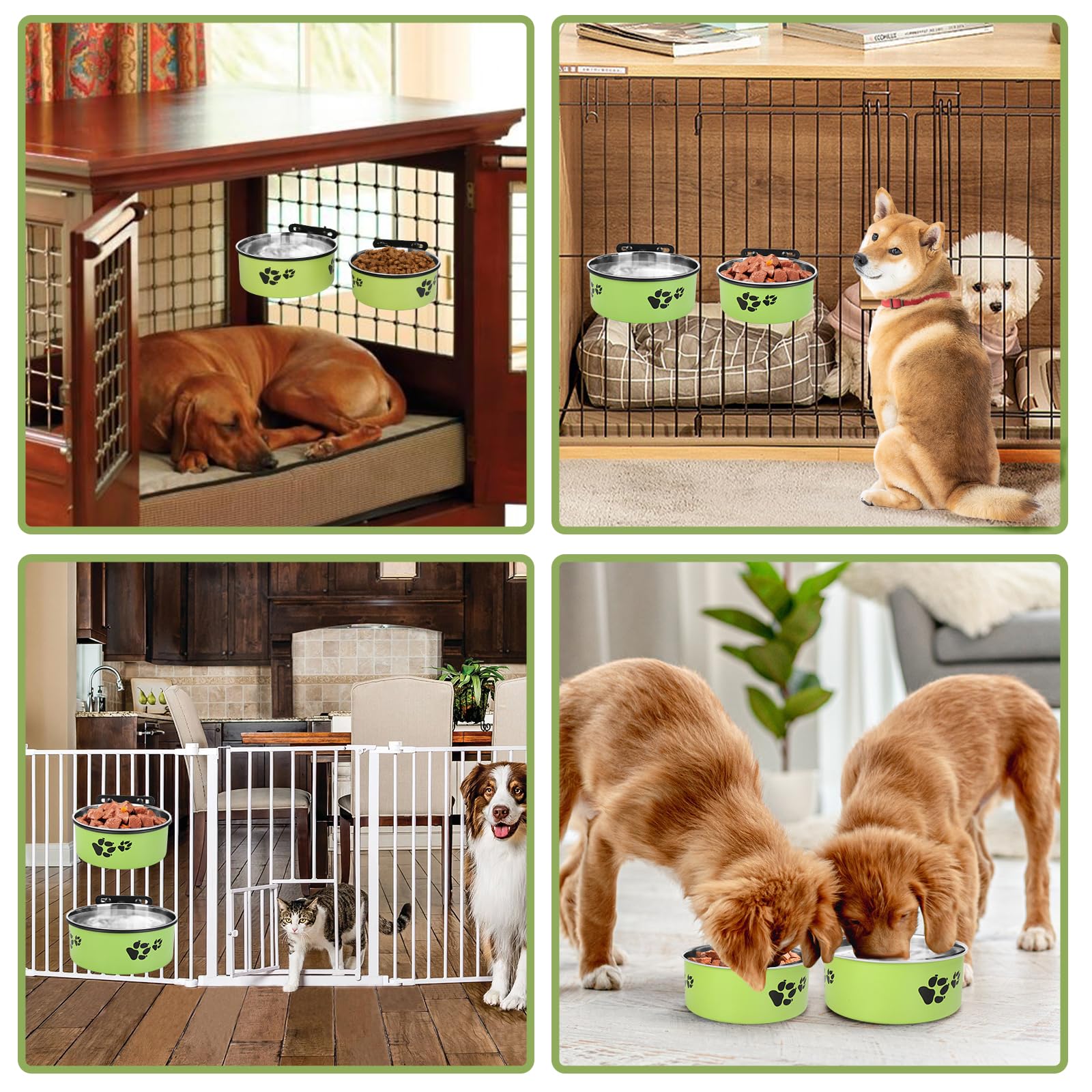 Dog Crate Bowls, ShineMe 34oz & 25oz Stainless Steel Dog Kennel Bowls for Crates, Spill Proof Dog Dishes That Attach to Crate Ke