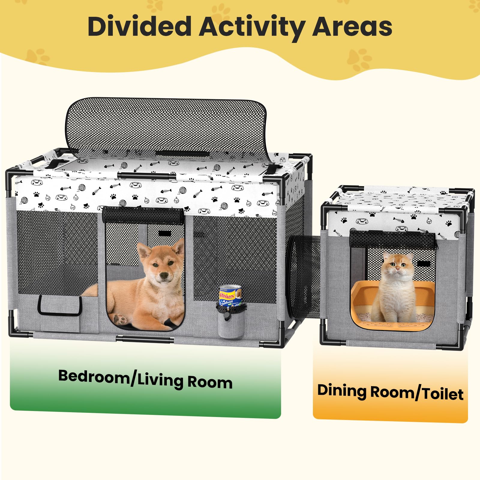 Desell Portable Cat Playpen, Pvc Pipe Reinforced Kitten Dog Pet Playpens For Indoor Cats Enclosed, Foldable Puppy Doggy Play Pen