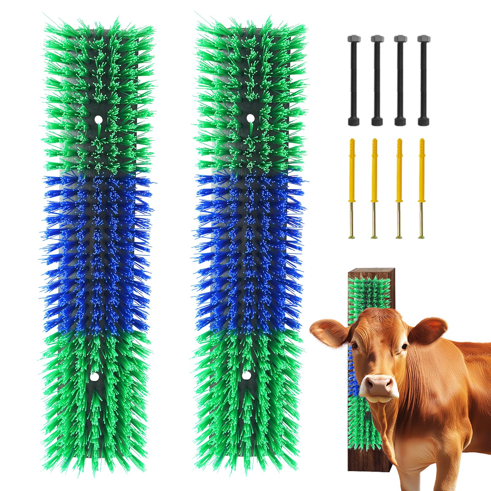 Livestock Scratch Brush With 4 Screws,Animal Back Scratching Brush For Cow,Cattle,Sheep, Horses,Pigs,Massage Grooming Tool(Green