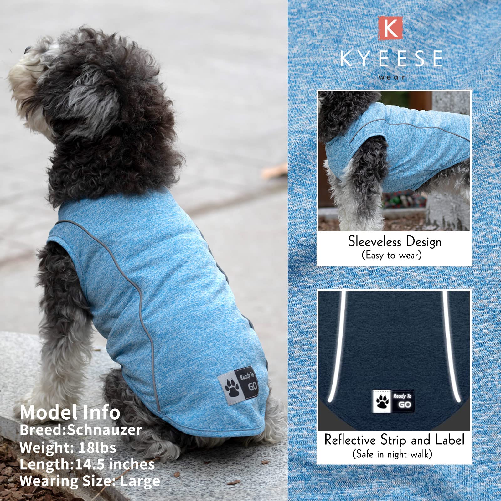 Kyeese Dog Shirt Quick Dry Soft Breathable Medium Dog T-Shirt With Reflective Stripe Lightweight Tank Top Summer Sun Protection Sleeveless Vest Pet Apparel