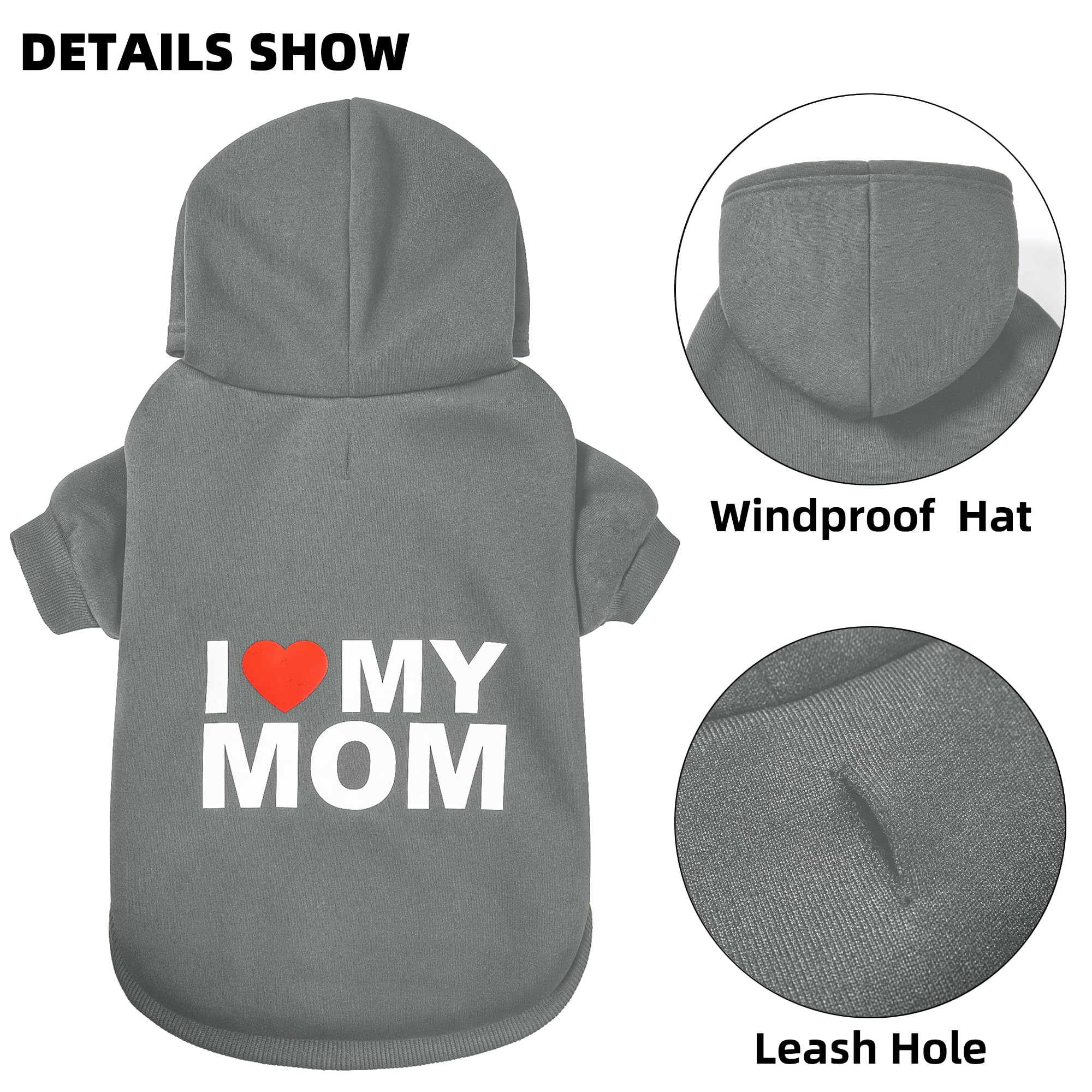 Greenjoy Dog Sweater Dog Hoodie Cold Weather Dog Coat Hooded Sweatshirt For Puppies,Cats, Small Medium Large Dogs (Grey(I Love M