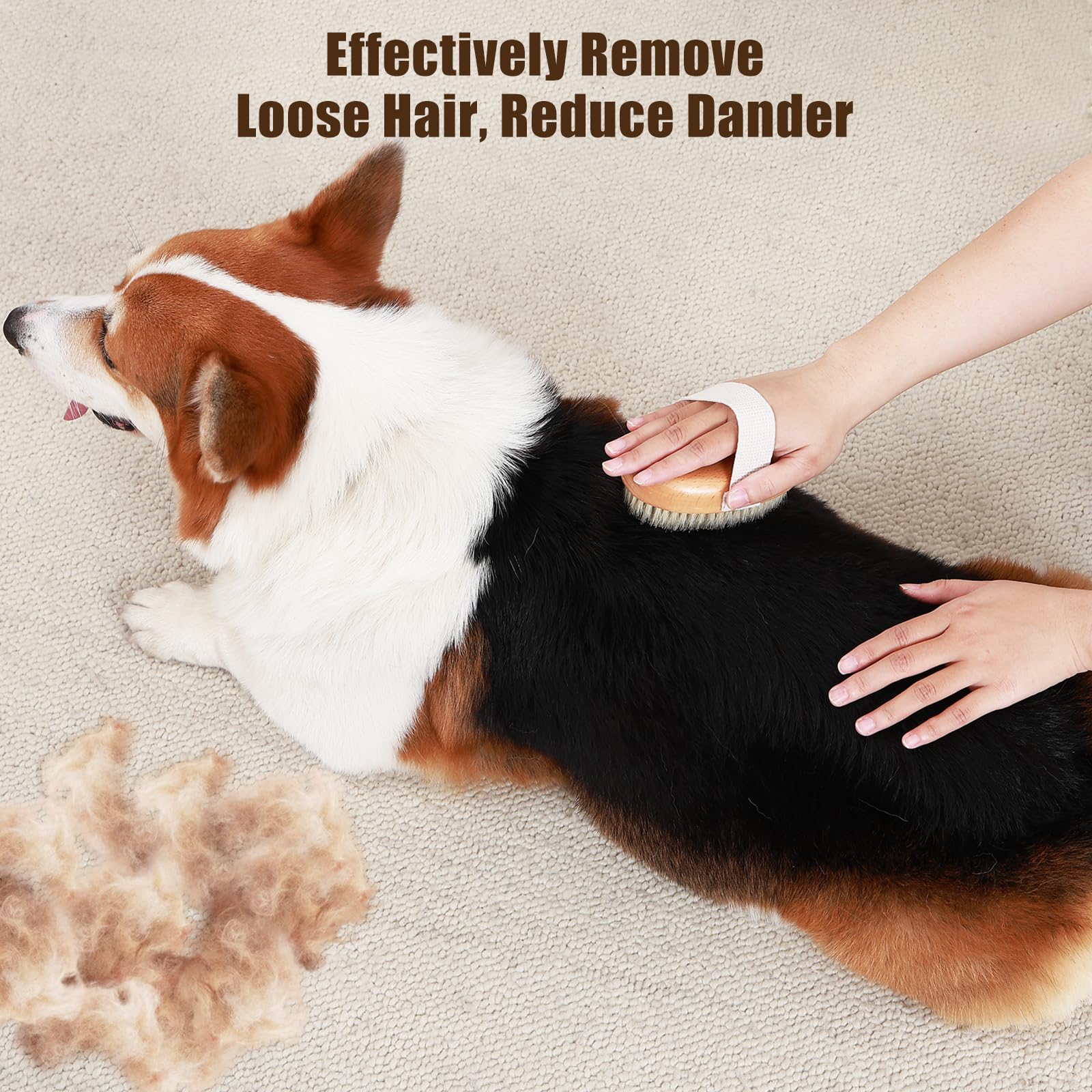 Soft Boar Bristle Pet Palm Brush For Short Haired Dogs And Cats With Band, Reduce Shedding, Ergonomic Dog Brush, Easy To Hold An